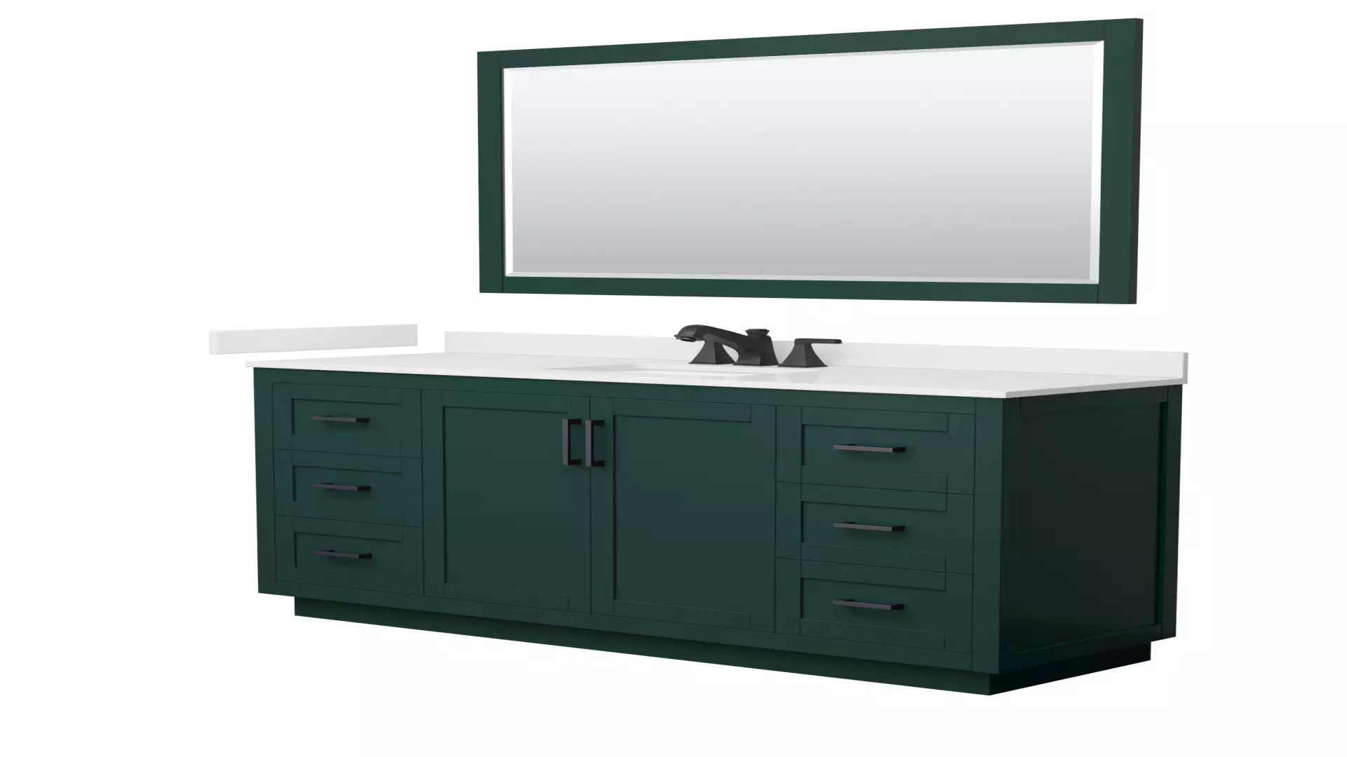 Miranda 66 Inch Single Bathroom Vanity in Green, White Quartz Countertop, Undermount Square Sink (3-Hole), Matte Black Trim, 58 Inch Mirror material