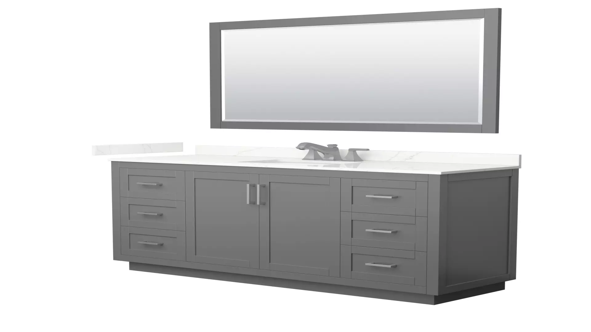 Miranda 66 Inch Single Bathroom Vanity in Dark Gray, Giotto Quartz Countertop, Undermount Square Sink (3-Hole), Brushed Nickel Trim, 58 Inch Mirror material