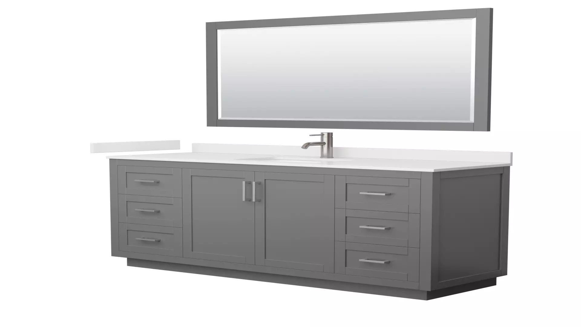 Miranda 66 Inch Single Bathroom Vanity in Dark Gray, White Quartz Countertop, Undermount Square Sink (1-Hole), Brushed Nickel Trim, 58 Inch Mirror material