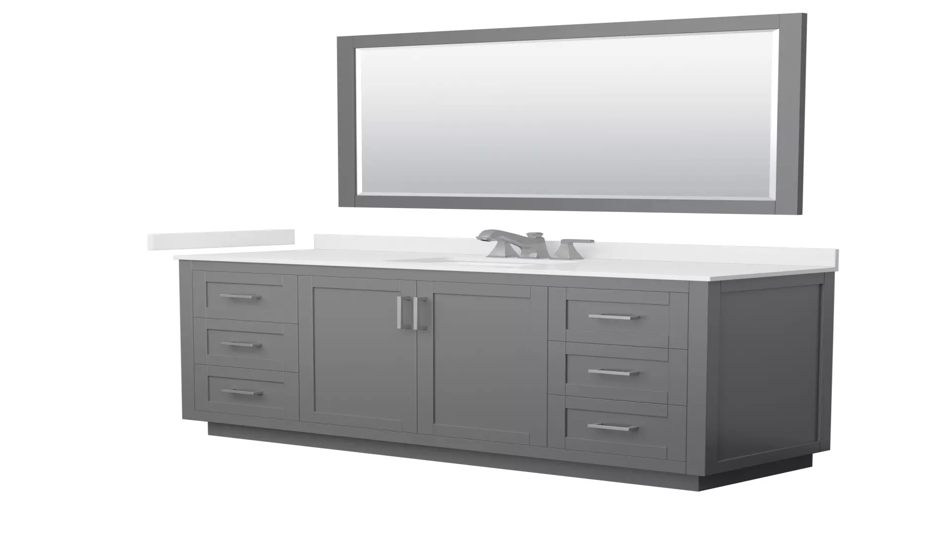 Miranda 66 Inch Single Bathroom Vanity in Dark Gray, White Quartz Countertop, Undermount Square Sink (3-Hole), Brushed Nickel Trim, 58 Inch Mirror material