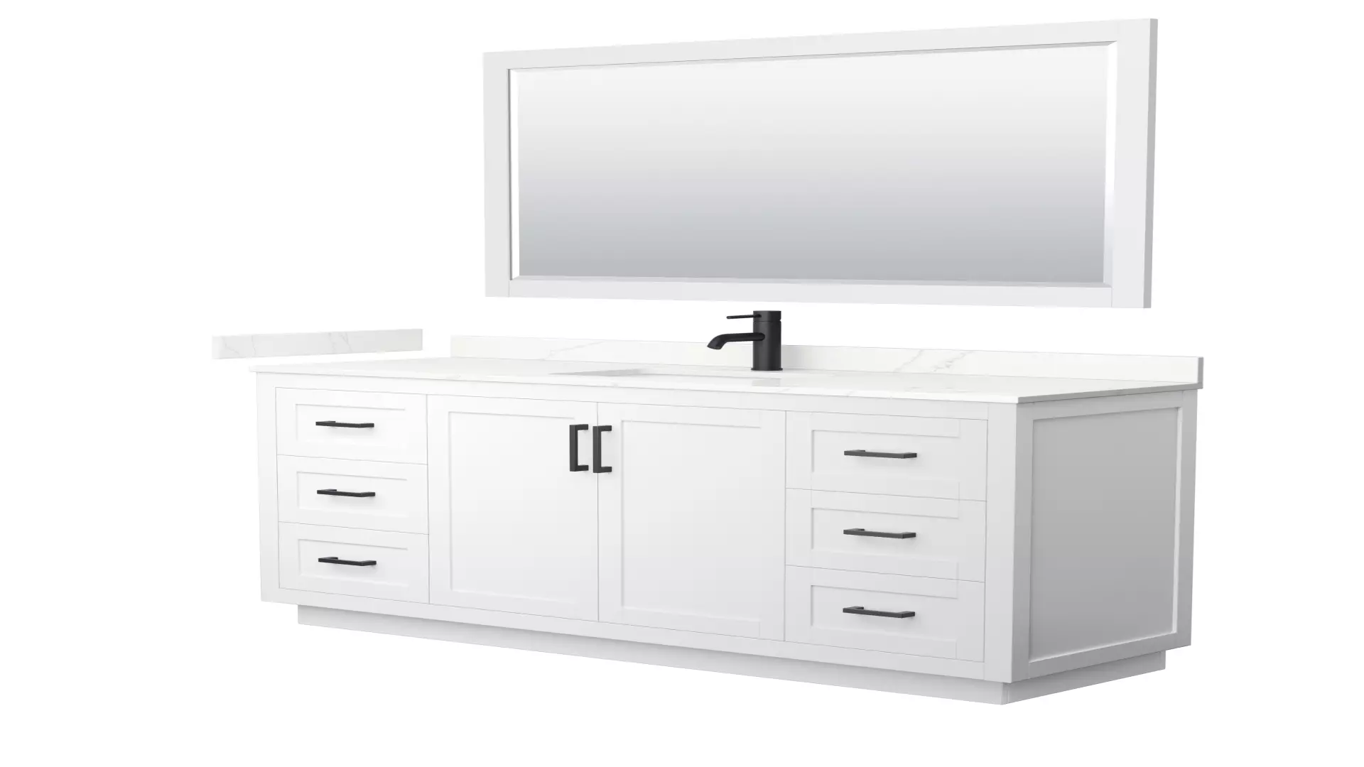 Miranda 66 Inch Single Bathroom Vanity in White, Giotto Quartz Countertop, Undermount Square Sink (1-Hole), Matte Black Trim, 58 Inch Mirror material