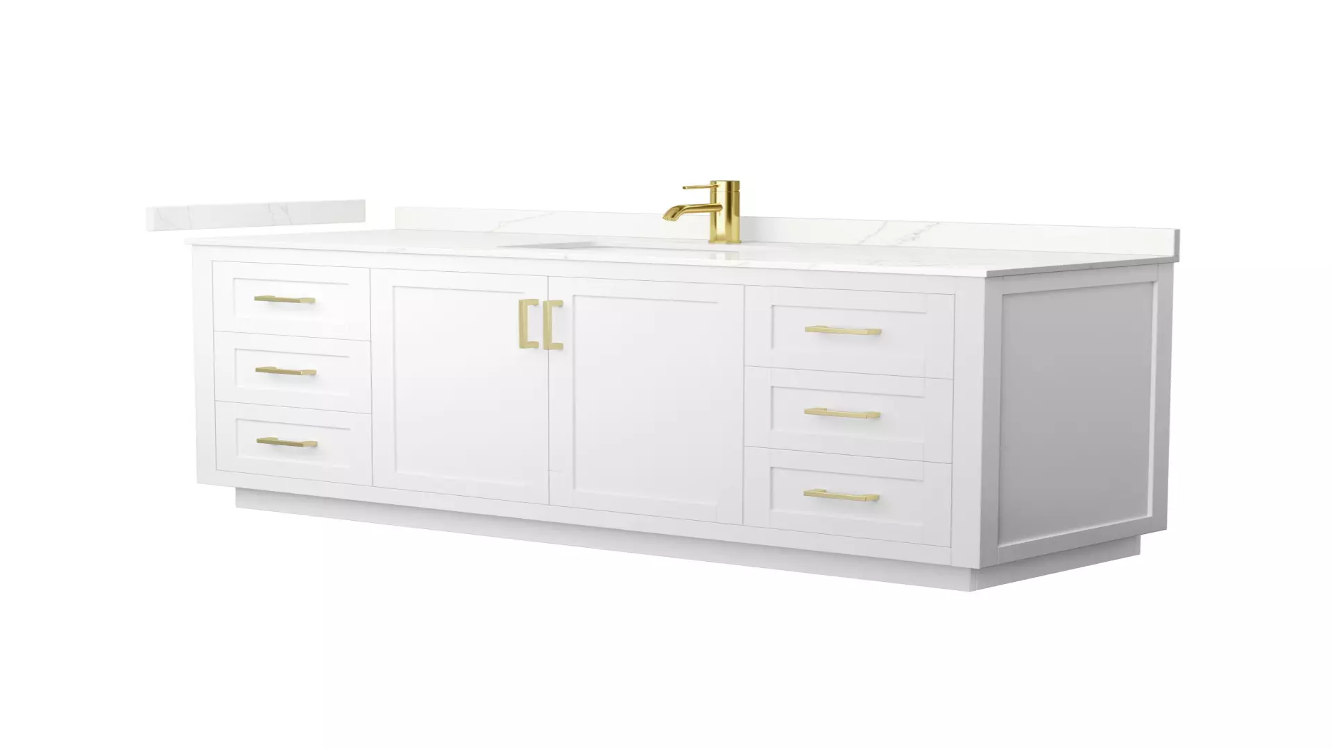 Miranda 66 Inch Single Bathroom Vanity in White, Giotto Quartz Countertop, Undermount Square Sink (1-Hole), Brushed Gold Trim material