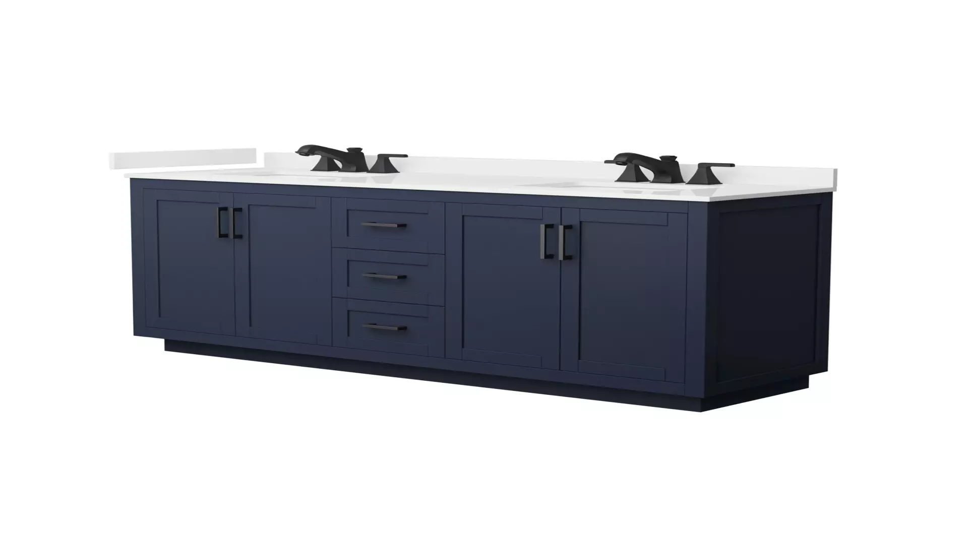 Miranda 72 Inch Double Bathroom Vanity in Dark Blue, White Quartz Countertop, Undermount Square Sinks (3-Hole), Matte Black Trim material