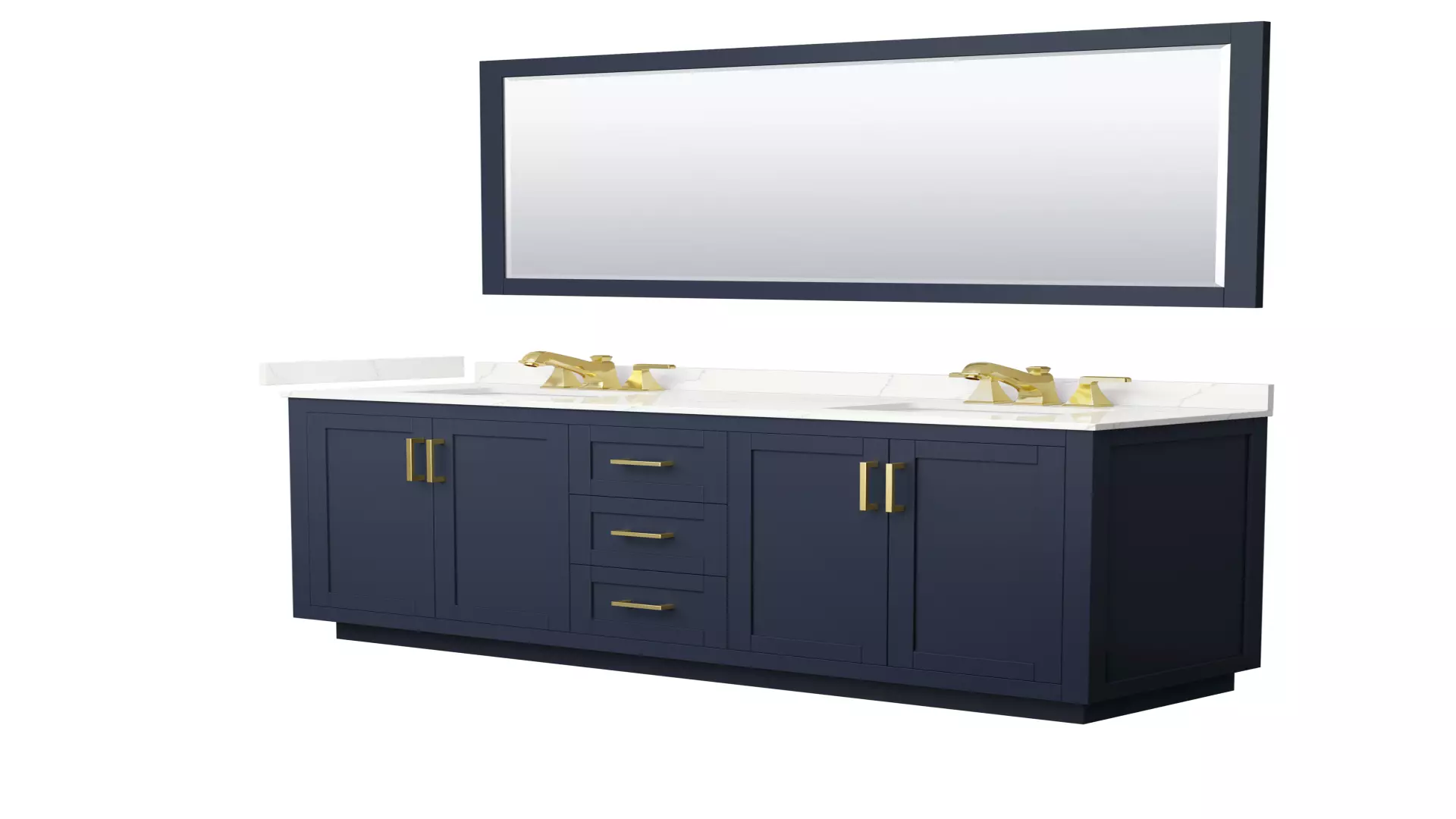 Miranda 72 Inch Double Bathroom Vanity in Dark Blue, Giotto Quartz Countertop, Undermount Square Sinks (3-Hole), Brushed Gold Trim, 70 Inch Mirror material
