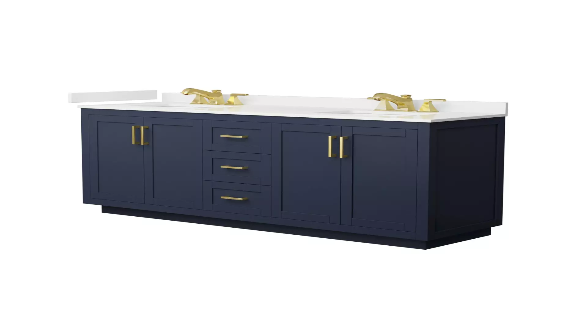 Miranda 72 Inch Double Bathroom Vanity in Dark Blue, White Quartz Countertop, Undermount Square Sinks (3-Hole), Brushed Gold Trim material