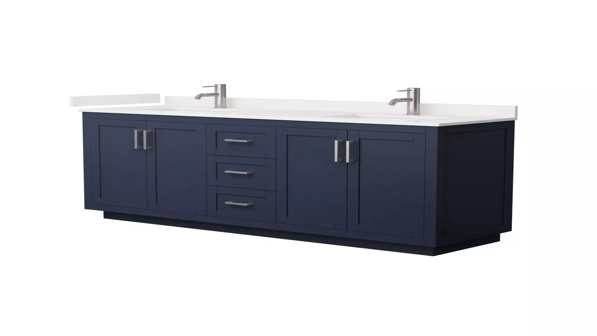 Miranda 72 Inch Double Bathroom Vanity in Dark Blue, White Quartz Countertop, Undermount Square Sinks (1-Hole), Brushed Nickel Trim material