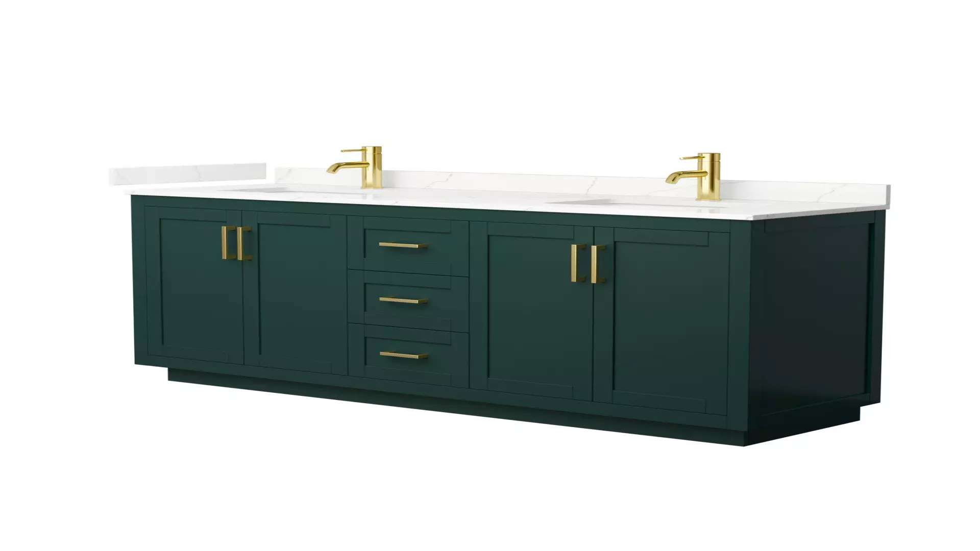 Miranda 72 Inch Double Bathroom Vanity in Green, Giotto Quartz Countertop, Undermount Square Sinks (1-Hole), Brushed Gold Trim material