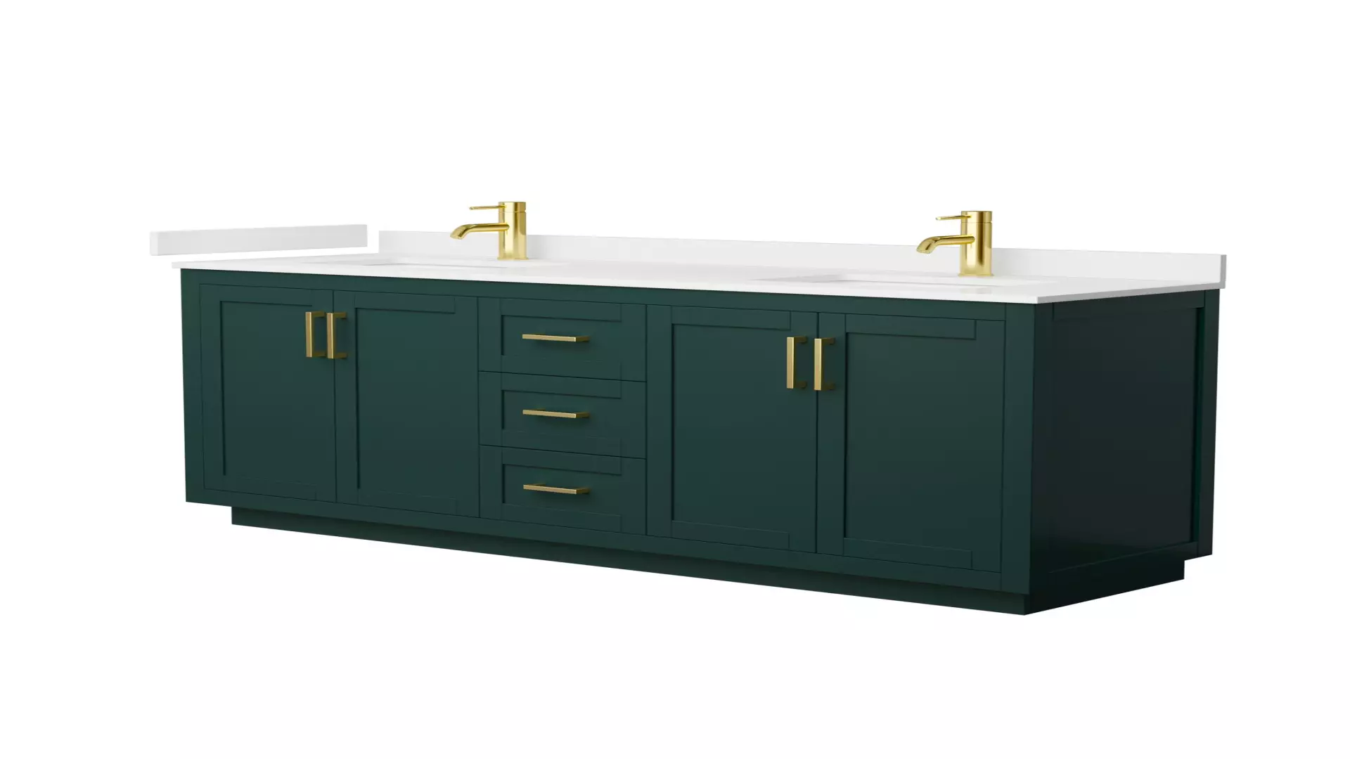 Miranda 72 Inch Double Bathroom Vanity in Green, White Quartz Countertop, Undermount Square Sinks (1-Hole), Brushed Gold Trim material