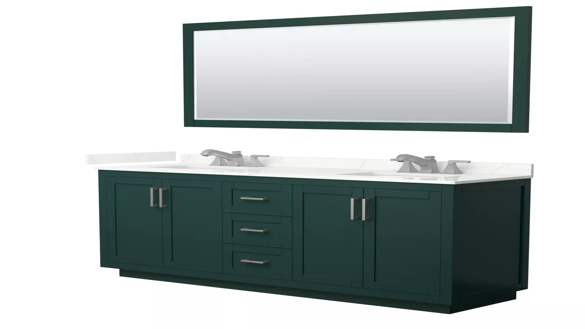 Miranda 72 Inch Double Bathroom Vanity in Green, Giotto Quartz Countertop, Undermount Square Sinks (3-Hole), Brushed Nickel Trim, 70 Inch Mirror material