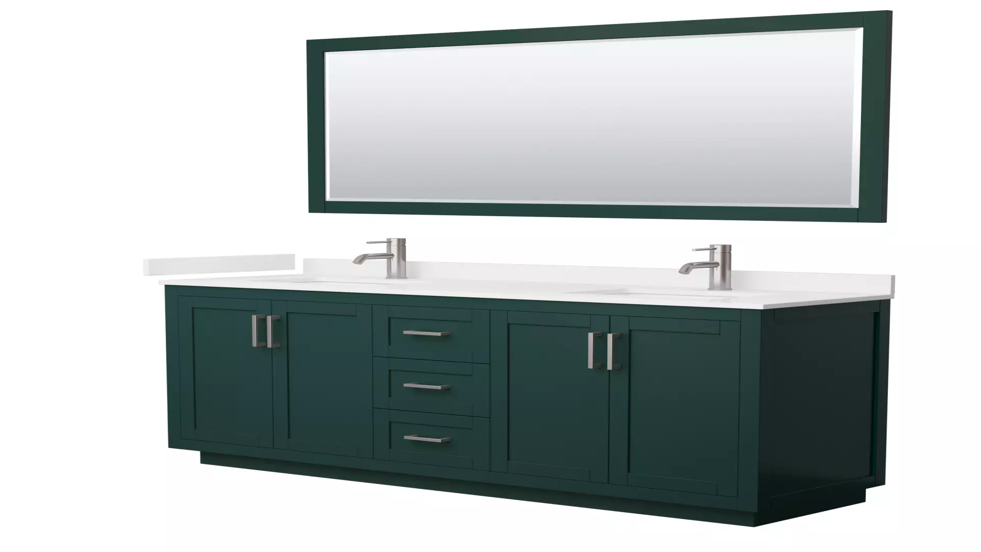 Miranda 72 Inch Double Bathroom Vanity in Green, White Quartz Countertop, Undermount Square Sinks (1-Hole), Brushed Nickel Trim, 70 Inch Mirror material