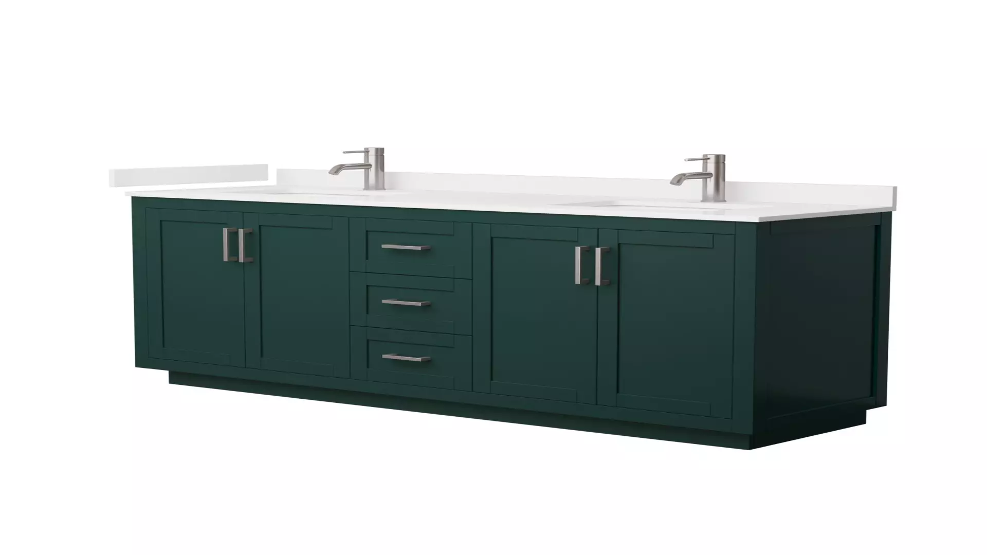 Miranda 72 Inch Double Bathroom Vanity in Green, White Quartz Countertop, Undermount Square Sinks (1-Hole), Brushed Nickel Trim material