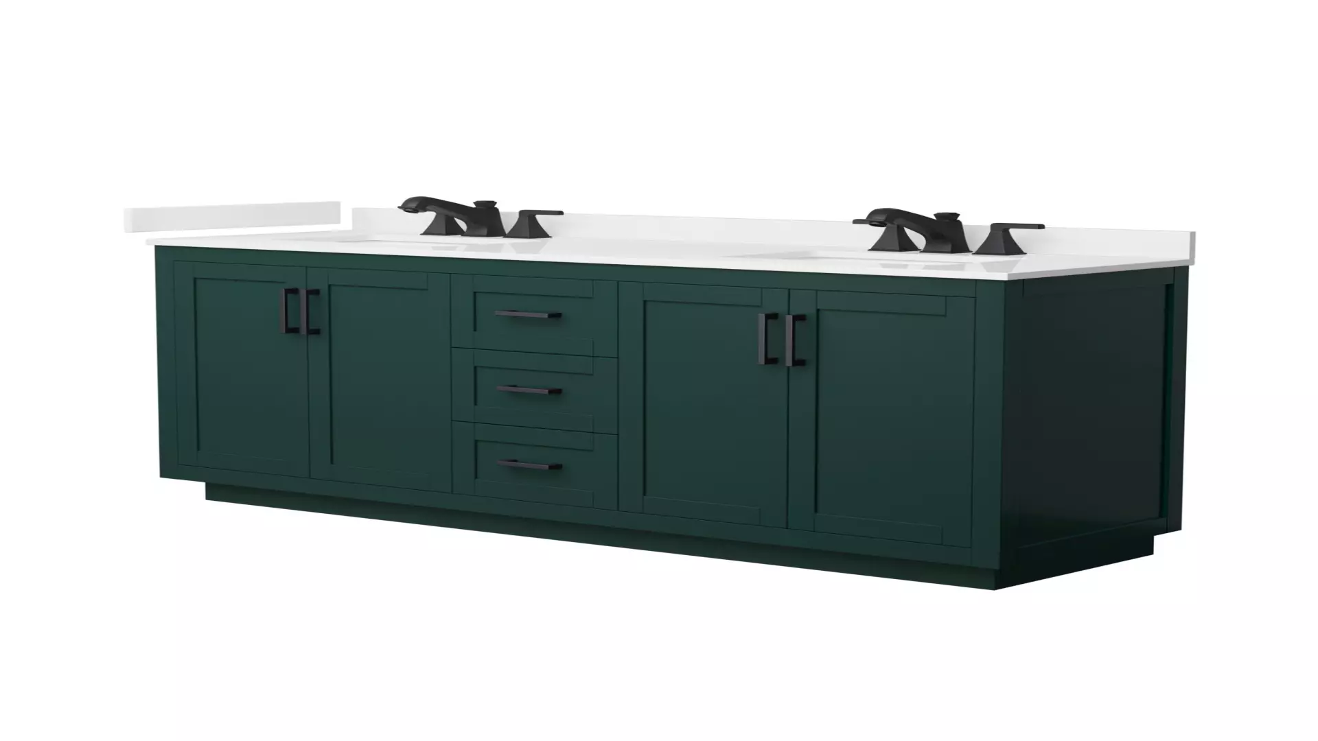 Miranda 72 Inch Double Bathroom Vanity in Green, White Quartz Countertop, Undermount Square Sinks (3-Hole), Matte Black Trim material
