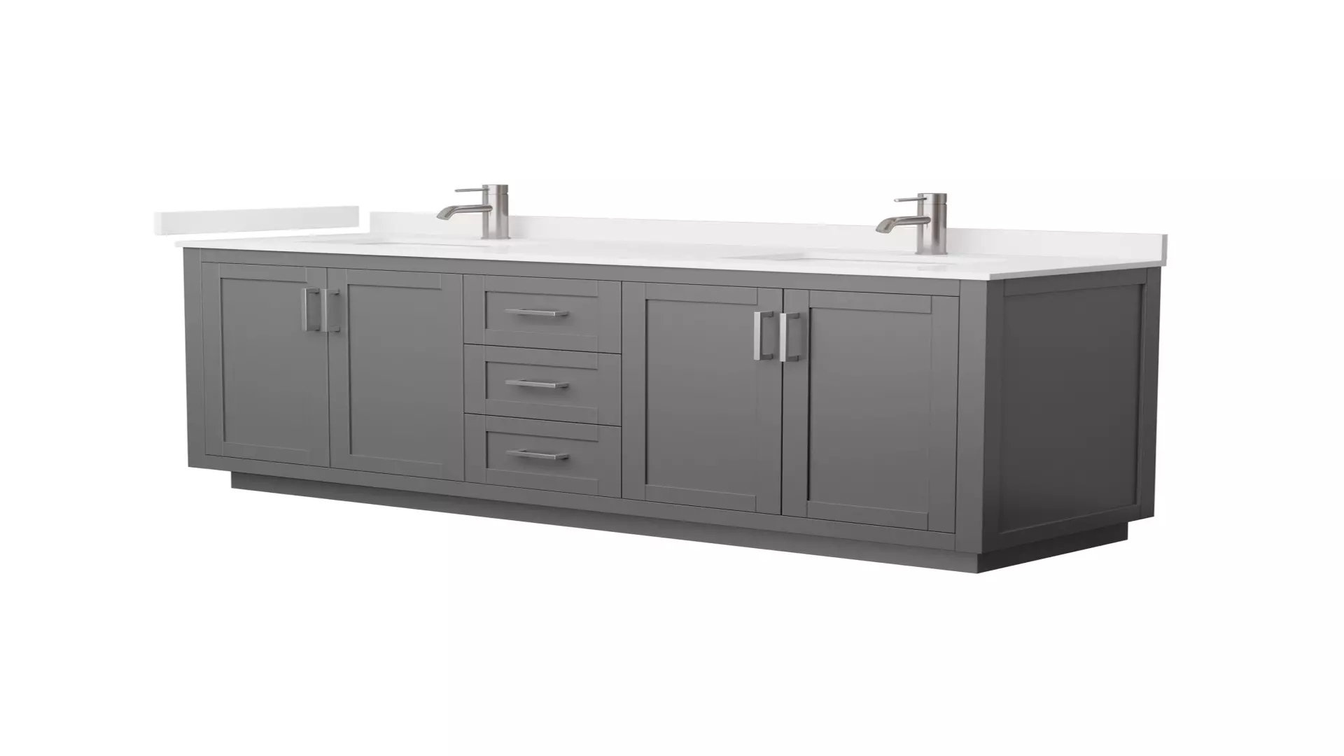 Miranda 72 Inch Double Bathroom Vanity in Dark Gray, White Quartz Countertop, Undermount Square Sinks (1-Hole), Brushed Nickel Trim material