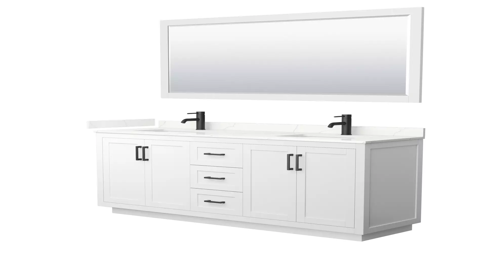 Miranda 72 Inch Double Bathroom Vanity in White, Giotto Quartz Countertop, Undermount Square Sinks (1-Hole), Matte Black Trim, 70 Inch Mirror material