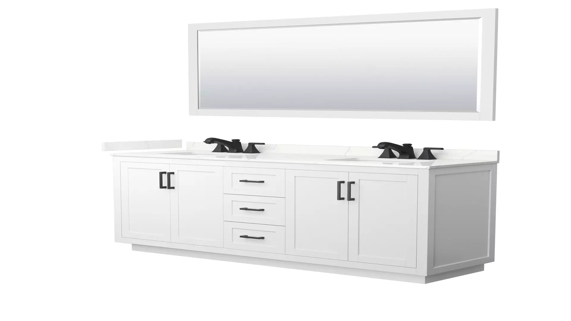 Miranda 72 Inch Double Bathroom Vanity in White, Giotto Quartz Countertop, Undermount Square Sinks (3-Hole), Matte Black Trim, 70 Inch Mirror material