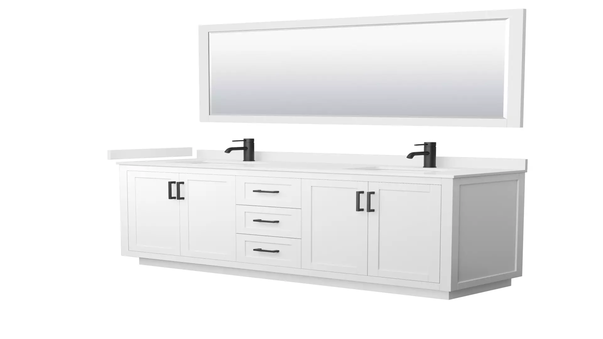 Miranda 72 Inch Double Bathroom Vanity in White, White Quartz Countertop, Undermount Square Sinks (1-Hole), Matte Black Trim, 70 Inch Mirror material
