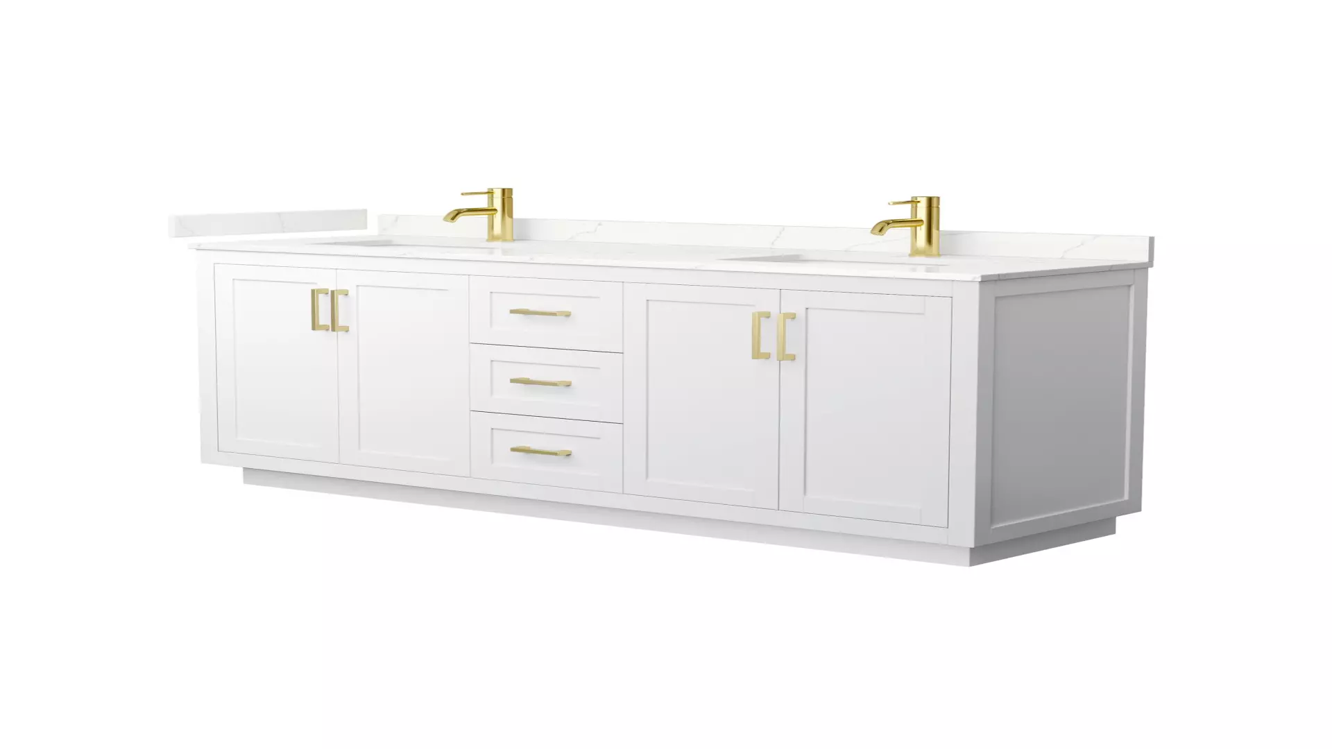 Miranda 72 Inch Double Bathroom Vanity in White, Giotto Quartz Countertop, Undermount Square Sinks (1-Hole), Brushed Gold Trim material