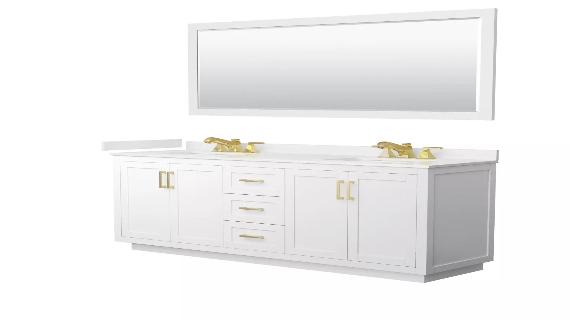 Miranda 72 Inch Double Bathroom Vanity in White, White Quartz Countertop, Undermount Square Sinks (3-Hole), Brushed Gold Trim, 70 Inch Mirror material