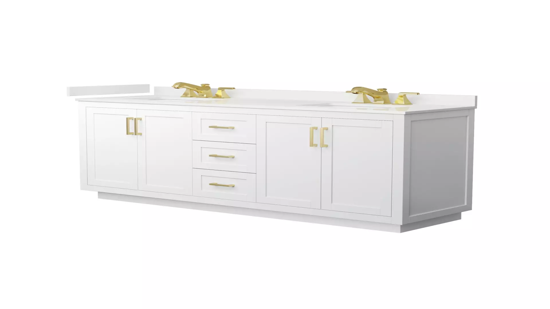 Miranda 72 Inch Double Bathroom Vanity in White, White Quartz Countertop, Undermount Square Sinks (3-Hole), Brushed Gold Trim material