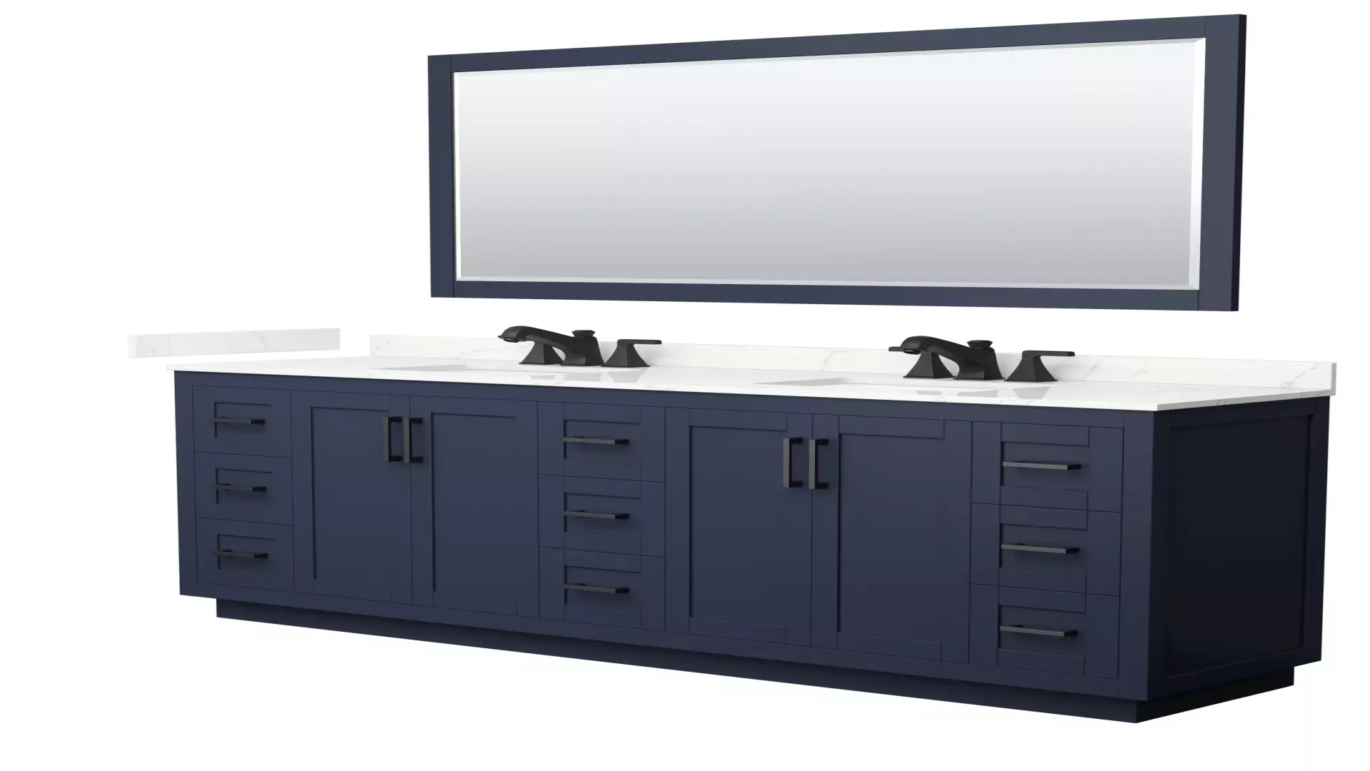 Miranda 84 Inch Double Bathroom Vanity in Dark Blue, Giotto Quartz Countertop, Undermount Square Sinks (3-Hole), Matte Black Trim, 70 Inch Mirror material