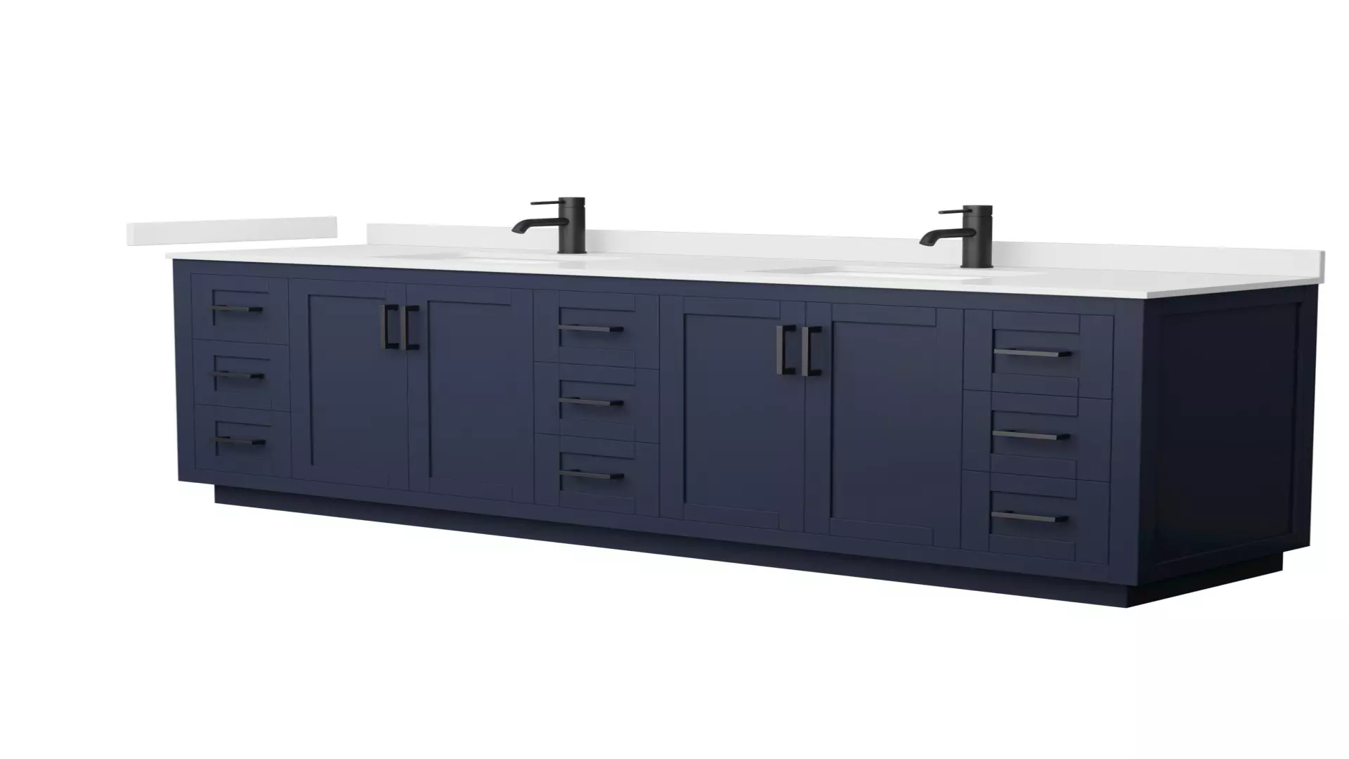 Miranda 84 Inch Double Bathroom Vanity in Dark Blue, White Quartz Countertop, Undermount Square Sinks (1-Hole), Matte Black Trim material