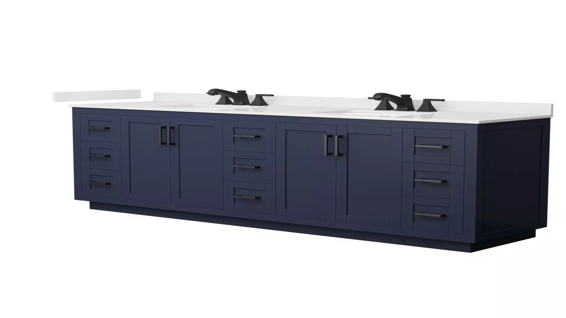 Miranda 84 Inch Double Bathroom Vanity in Dark Blue, White Quartz Countertop, Undermount Square Sinks (3-Hole), Matte Black Trim material