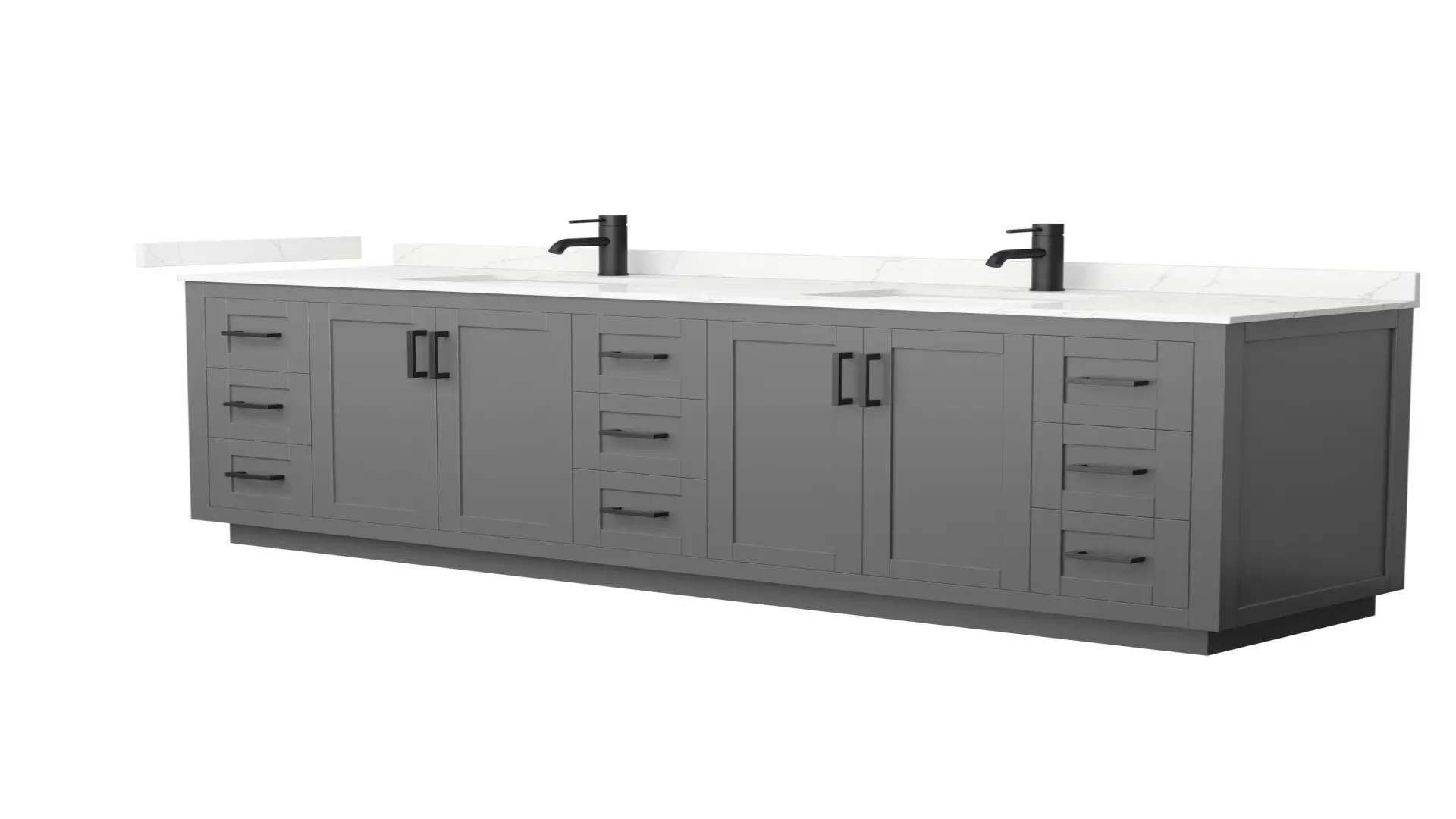 Miranda 84 Inch Double Bathroom Vanity in Dark Gray, Giotto Quartz Countertop, Undermount Square Sinks (1-Hole), Matte Black Trim material