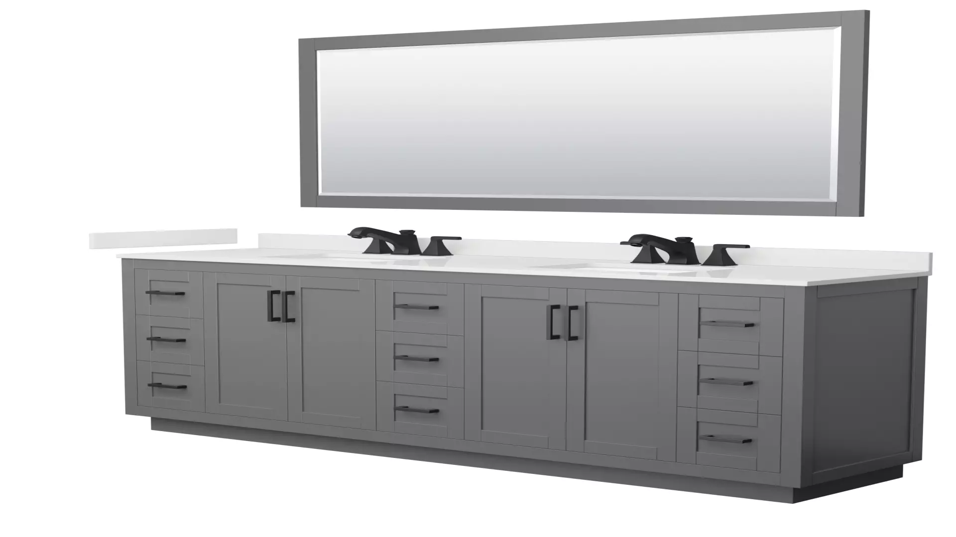 Miranda 84 Inch Double Bathroom Vanity in Dark Gray, White Quartz Countertop, Undermount Square Sinks (3-Hole), Matte Black Trim, 70 Inch Mirror material