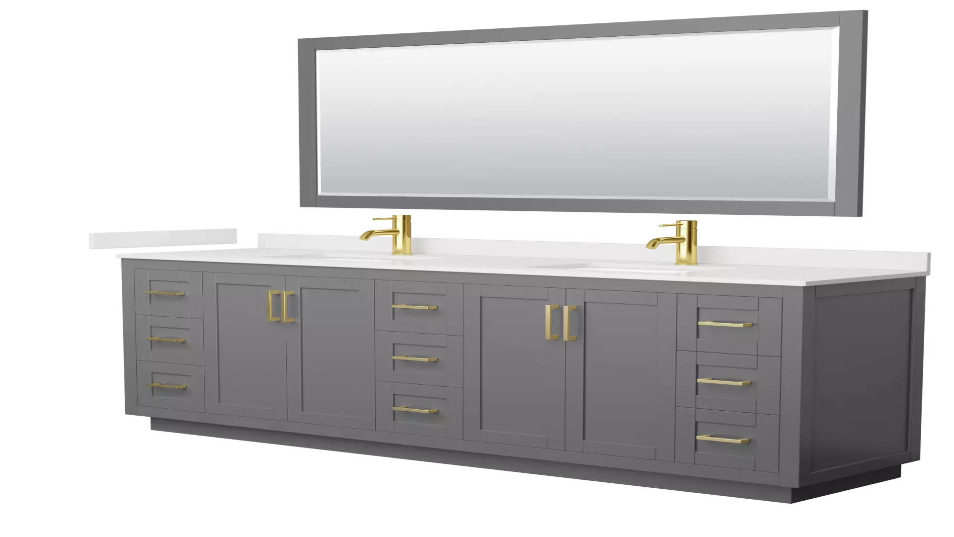 Miranda 84 Inch Double Bathroom Vanity in Dark Gray, White Quartz Countertop, Undermount Square Sinks (1-Hole), Brushed Gold Trim, 70 Inch Mirror material