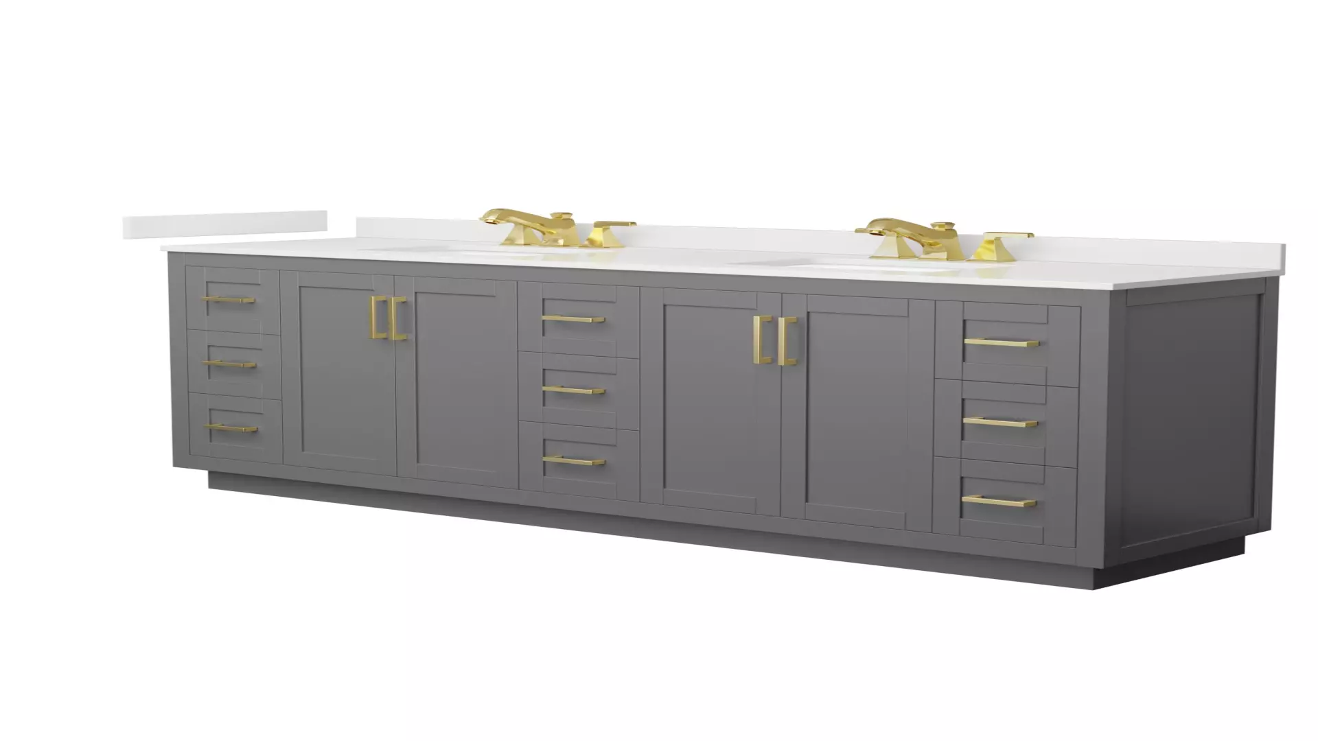 Miranda 84 Inch Double Bathroom Vanity in Dark Gray, White Quartz Countertop, Undermount Square Sinks (3-Hole), Brushed Gold Trim material