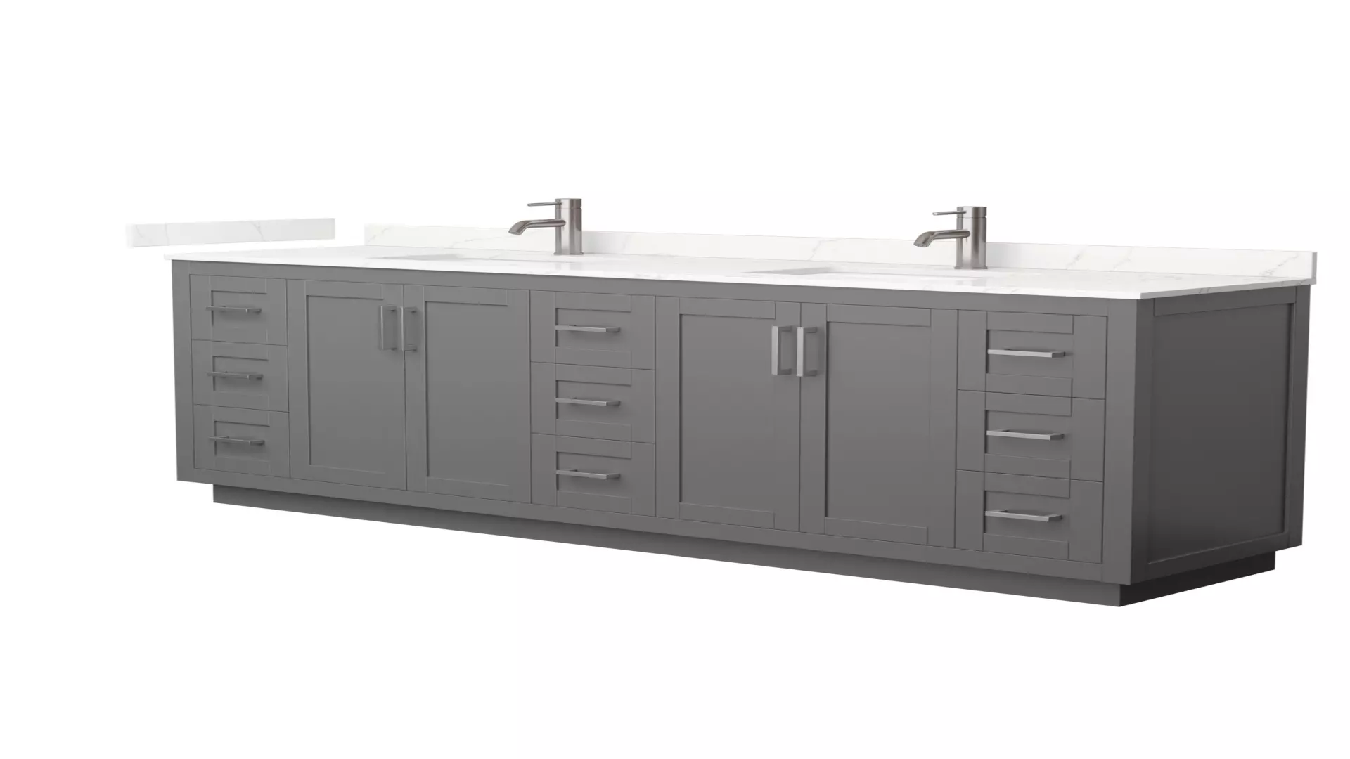 Miranda 84 Inch Double Bathroom Vanity in Dark Gray, Giotto Quartz Countertop, Undermount Square Sinks (1-Hole), Brushed Nickel Trim material