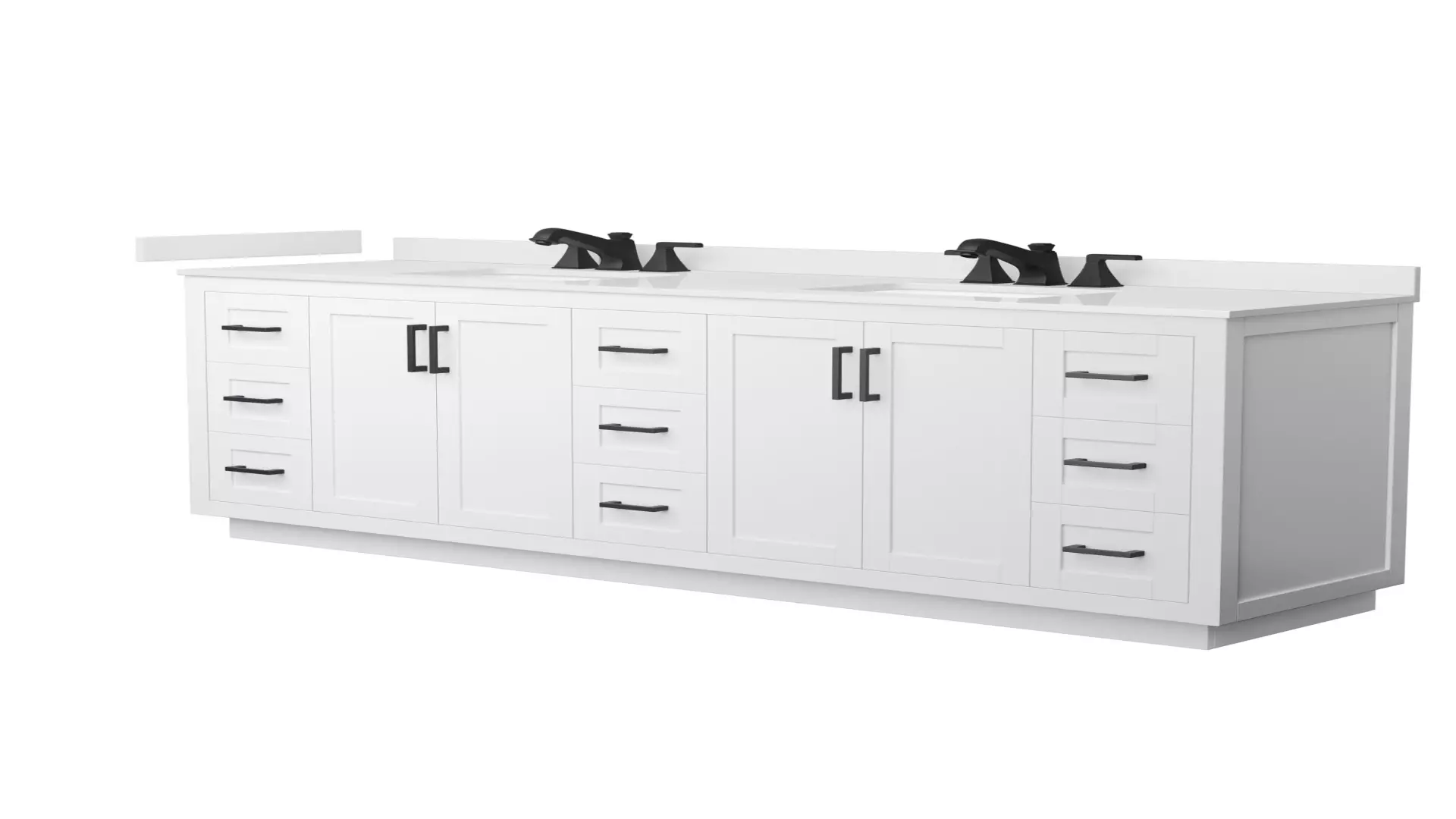Miranda 84 Inch Double Bathroom Vanity in White, White Quartz Countertop, Undermount Square Sinks (3-Hole), Matte Black Trim material