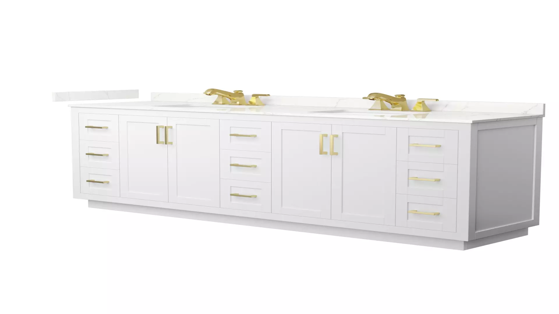 Miranda 84 Inch Double Bathroom Vanity in White, Giotto Quartz Countertop, Undermount Square Sinks (3-Hole), Brushed Gold Trim material
