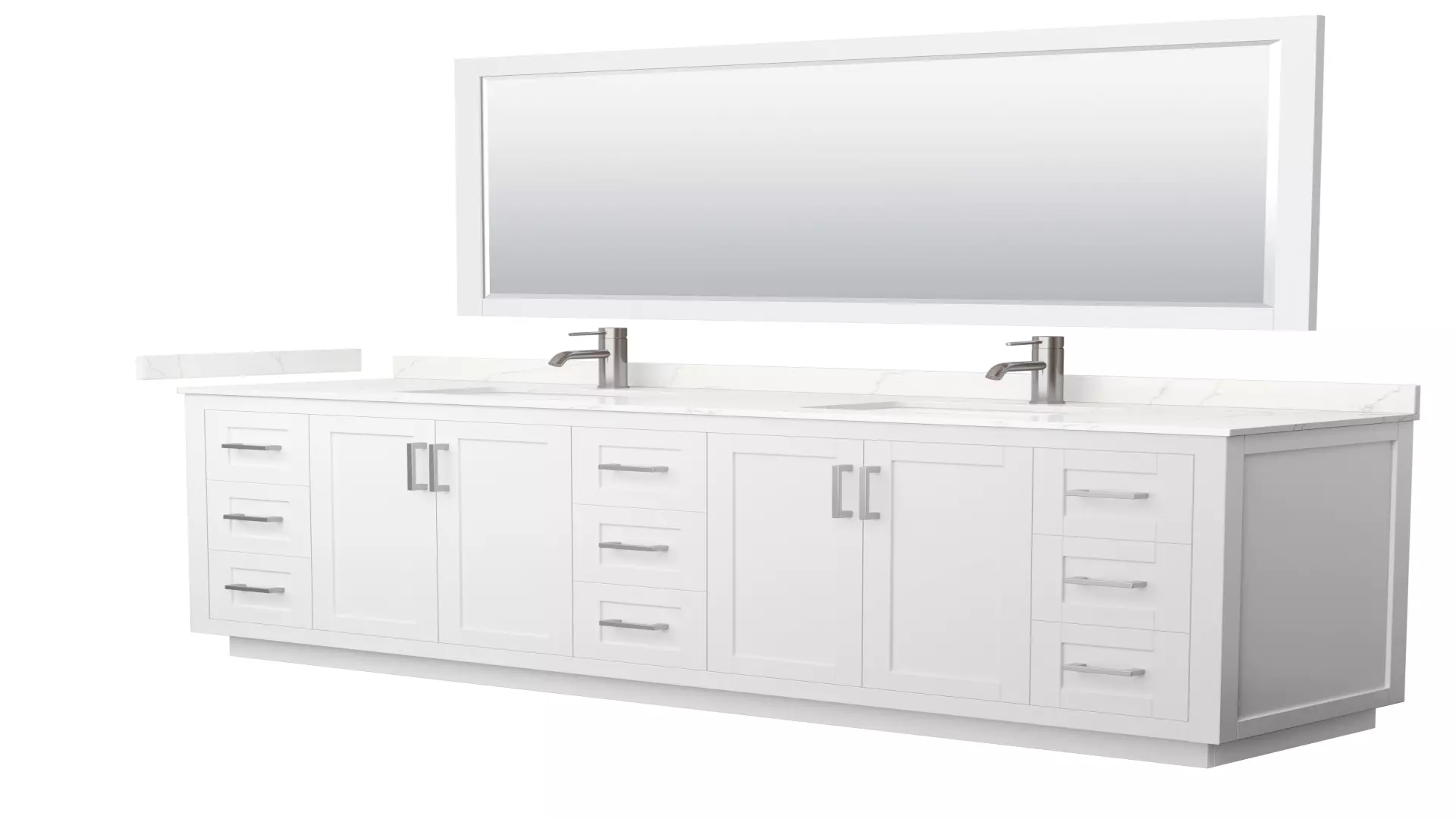 Miranda 84 Inch Double Bathroom Vanity in White, Giotto Quartz Countertop, Undermount Square Sinks (1-Hole), Brushed Nickel Trim, 70 Inch Mirror material