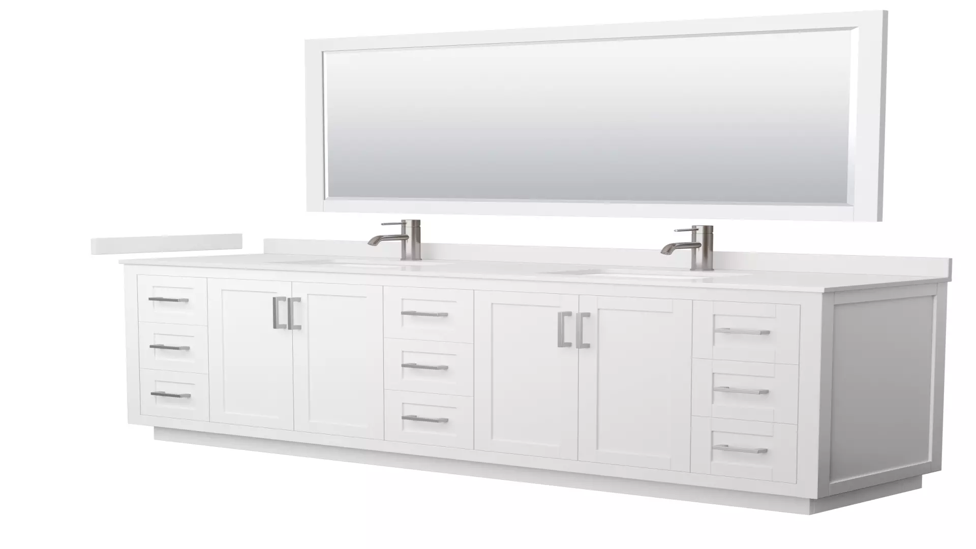 Miranda 84 Inch Double Bathroom Vanity in White, White Quartz Countertop, Undermount Square Sinks (1-Hole), Brushed Nickel Trim, 70 Inch Mirror material