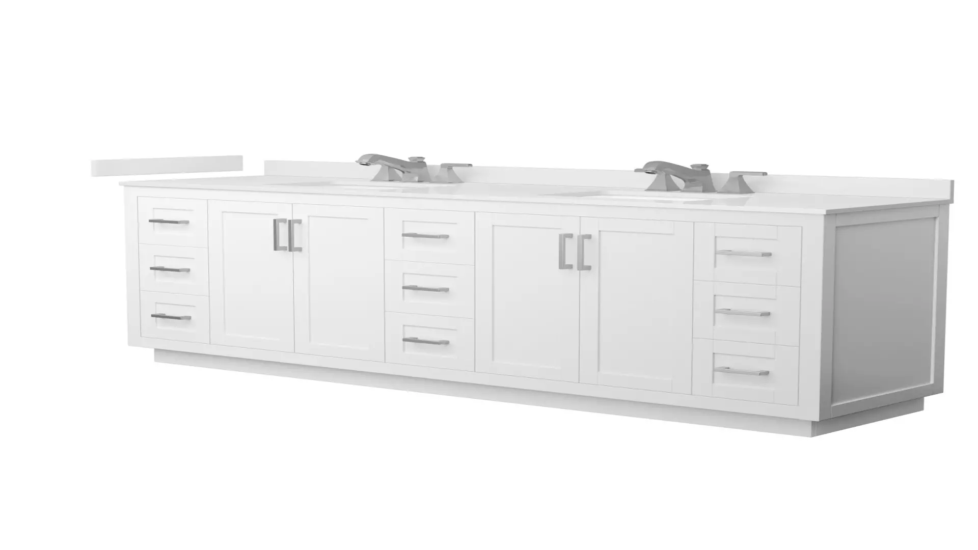 Miranda 84 Inch Double Bathroom Vanity in White, White Quartz Countertop, Undermount Square Sinks (3-Hole), Brushed Nickel Trim material