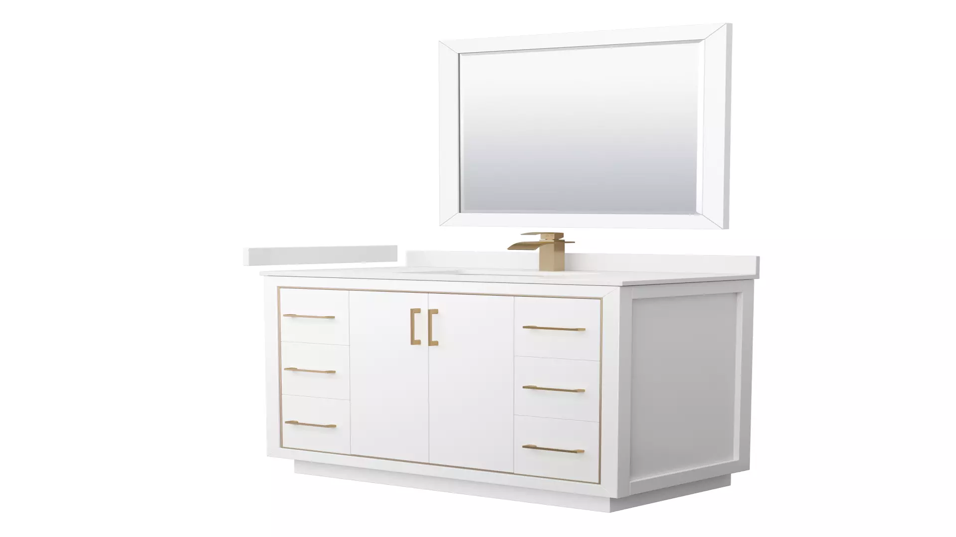 Icon 42 Inch Single Bathroom Vanity in White, White Quartz Countertop, Undermount Square Sink (1-Hole), Satin Bronze Trim, 34 Inch Mirror material