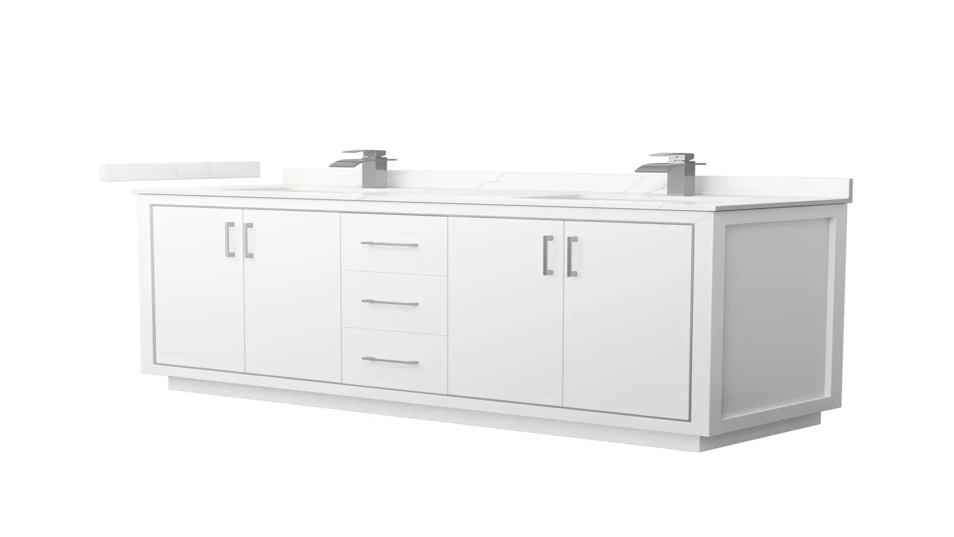 Icon 66 Inch Double Bathroom Vanity in White, Giotto Quartz Countertop, Undermount Square Sinks (1-Hole), Brushed Nickel Trim material