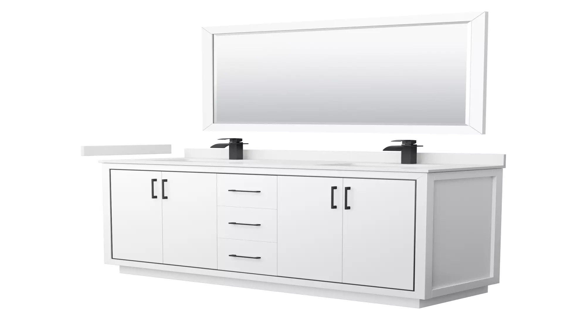 Icon 66 Inch Double Bathroom Vanity in White, White Quartz Countertop, Undermount Square Sinks (1-Hole), Matte Black Trim, 58 Inch Mirror material