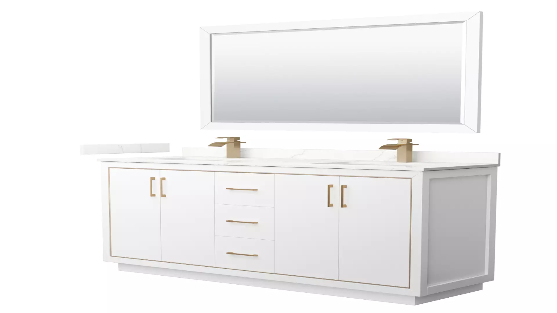 Icon 66 Inch Double Bathroom Vanity in White, Giotto Quartz Countertop, Undermount Square Sinks (1-Hole), Satin Bronze Trim, 58 Inch Mirror material