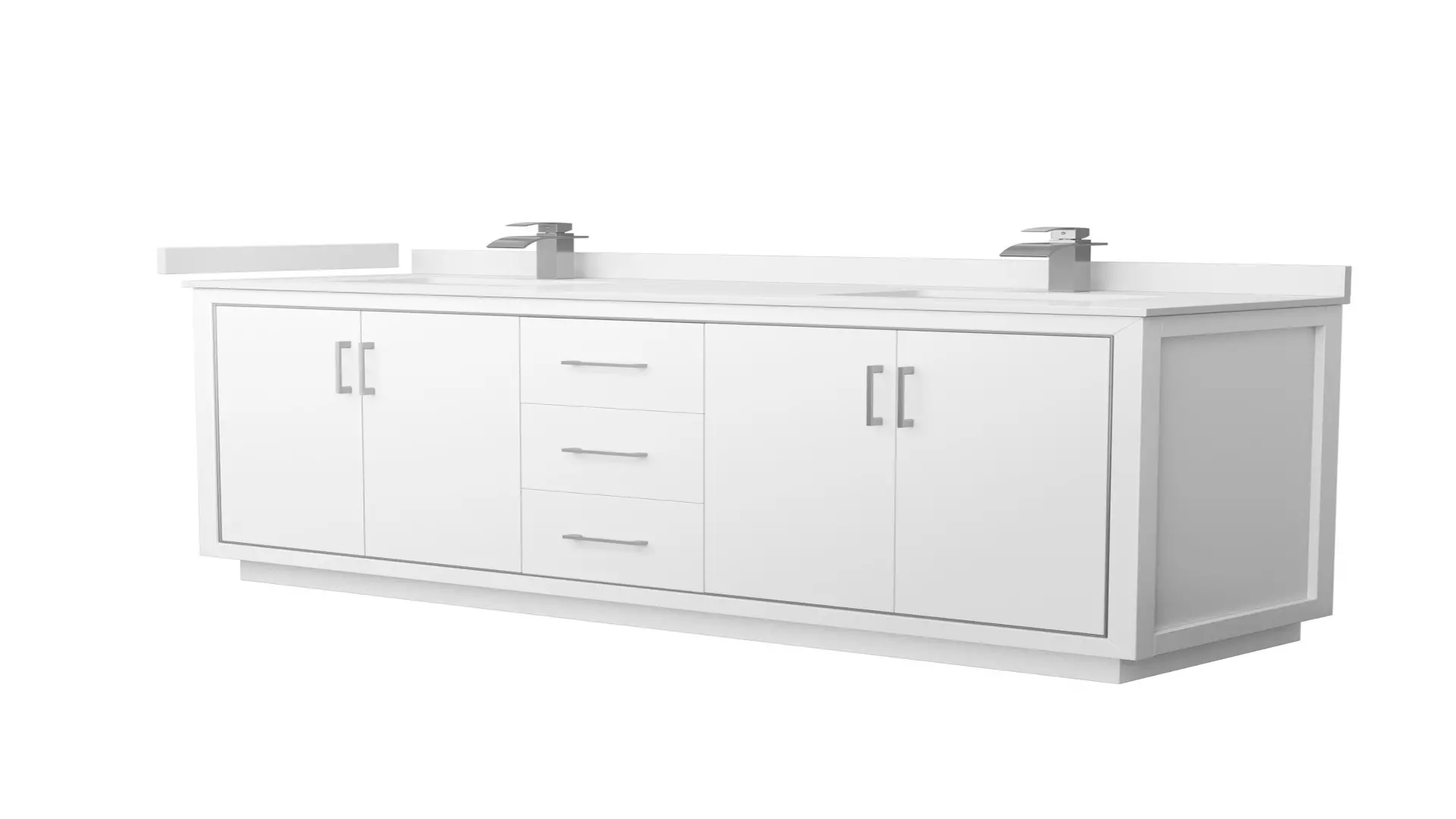 Icon 72 Inch Double Bathroom Vanity in White, White Quartz Countertop, Undermount Square Sinks (1-Hole), Brushed Nickel Trim material