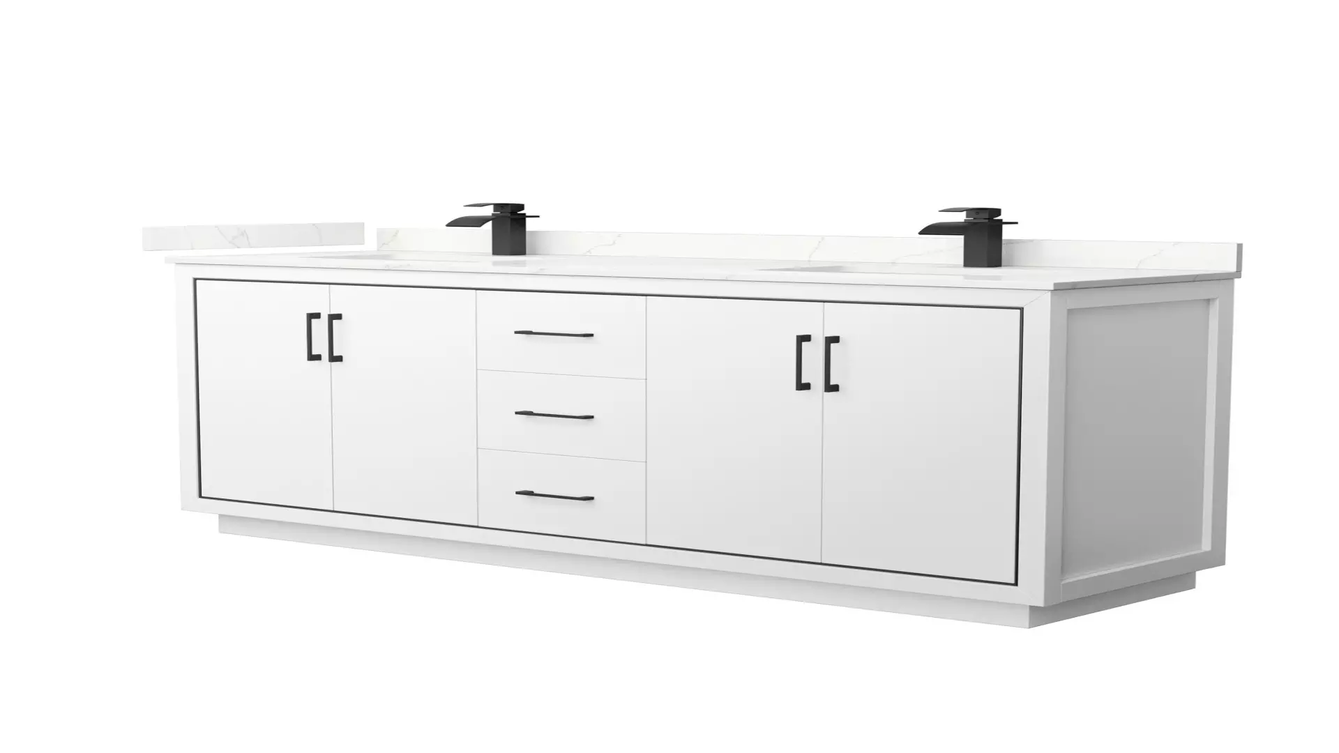 Icon 72 Inch Double Bathroom Vanity in White, Giotto Quartz Countertop, Undermount Square Sinks (1-Hole), Matte Black Trim material