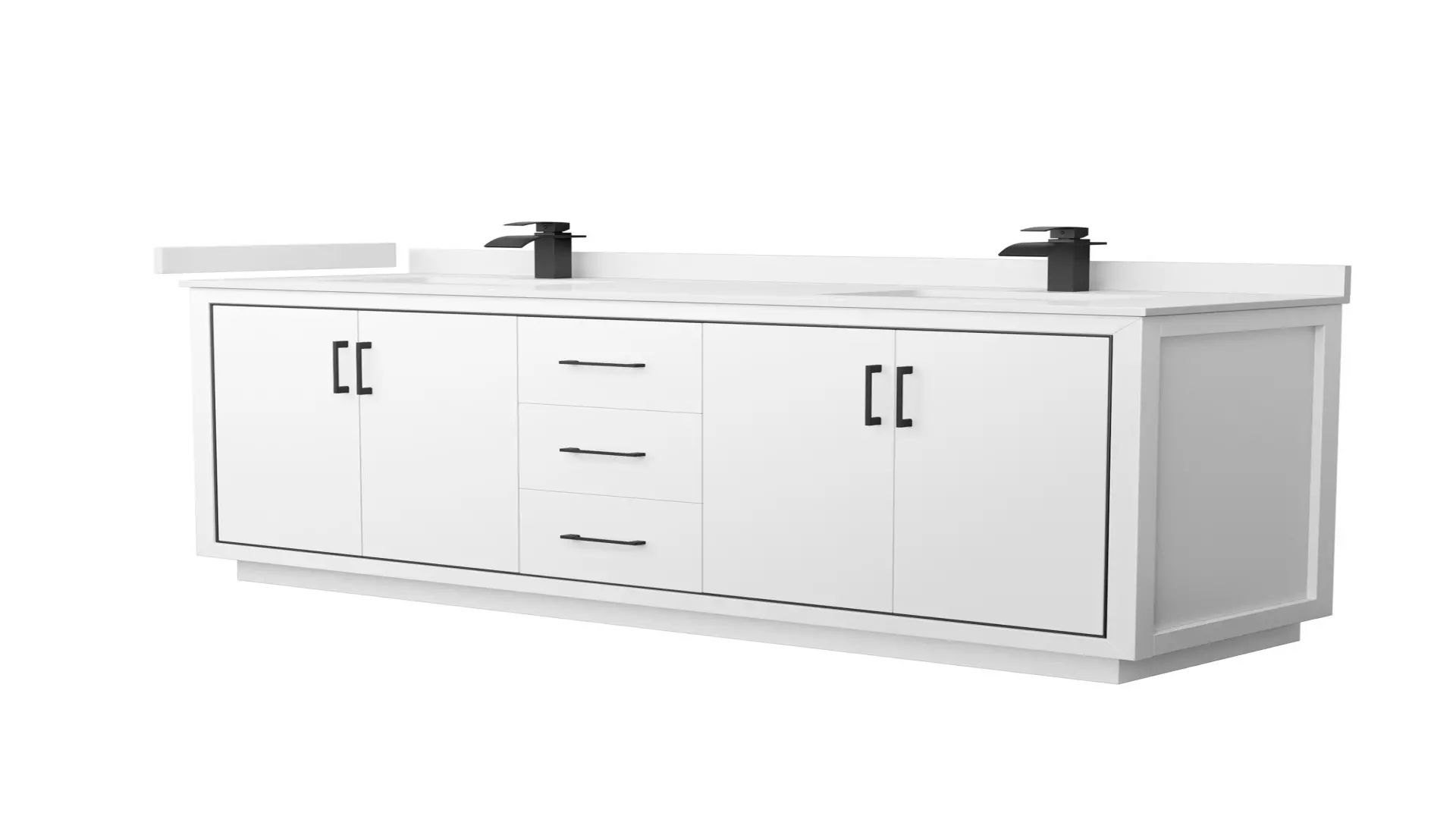 Icon 72 Inch Double Bathroom Vanity in White, White Quartz Countertop, Undermount Square Sinks (1-Hole), Matte Black Trim material