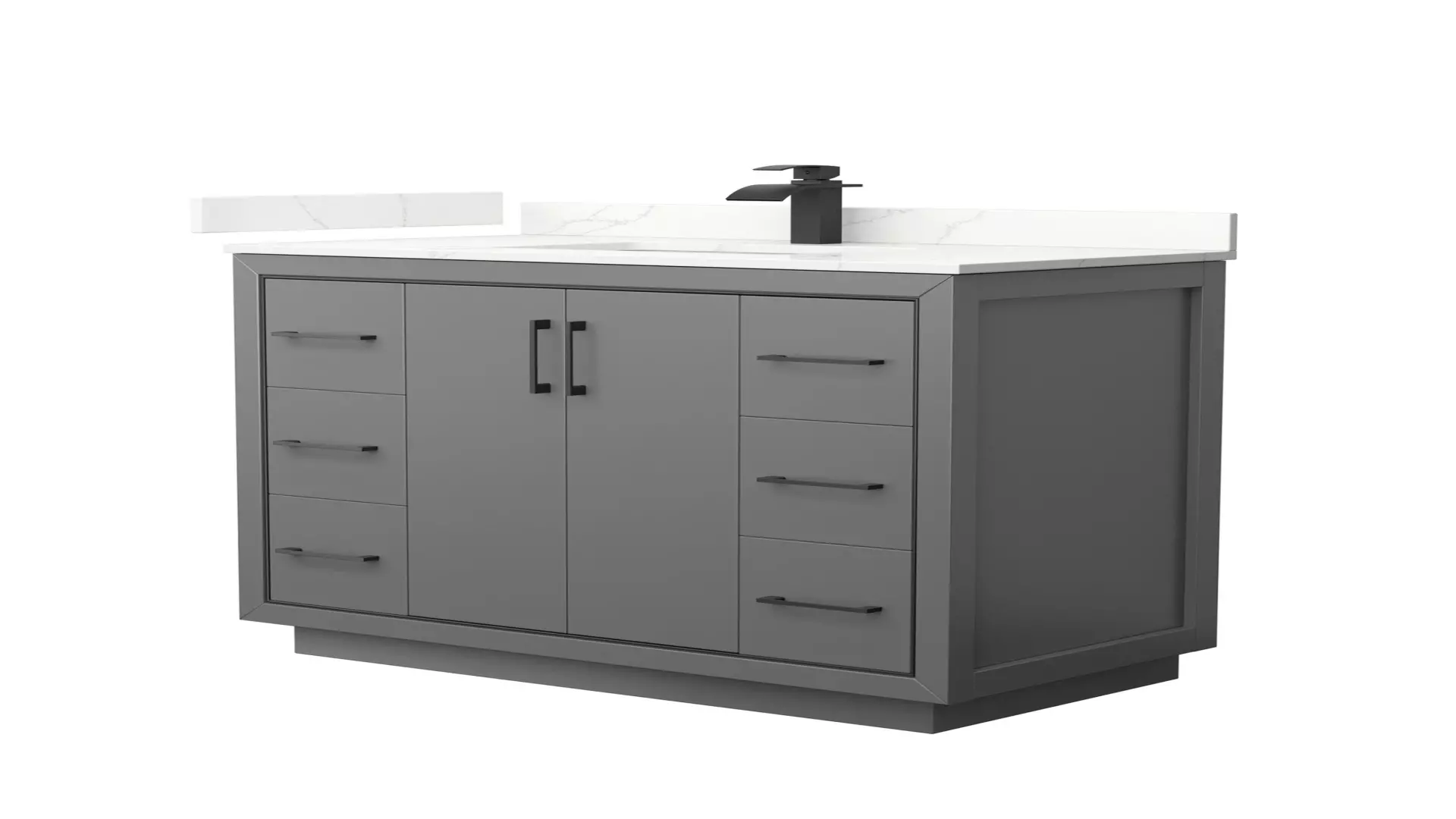 Icon 42 Inch Single Bathroom Vanity in Dark Gray, Giotto Quartz Countertop, Undermount Square Sink (1-Hole), Matte Black Trim material