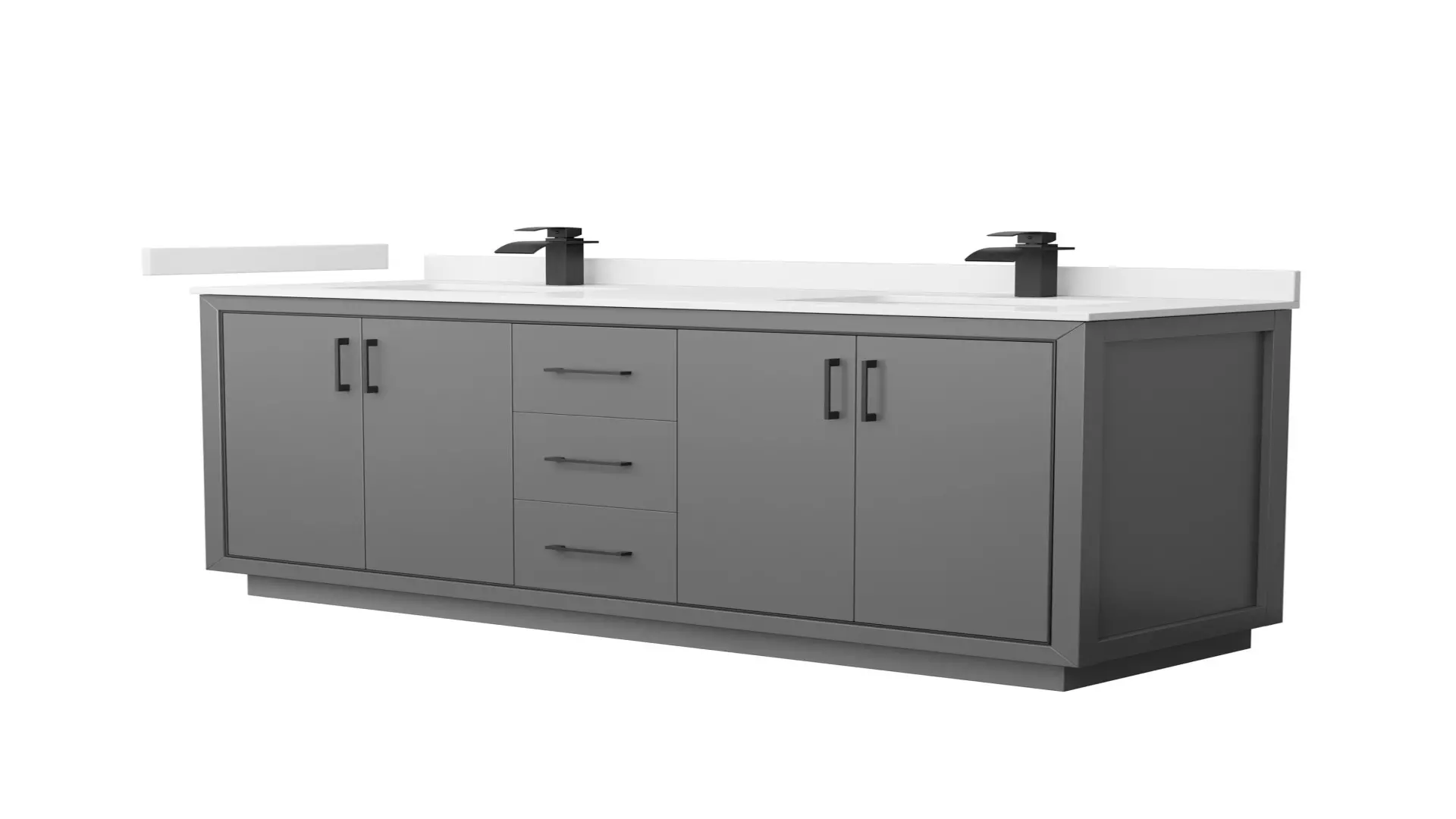 Icon 66 Inch Double Bathroom Vanity in Dark Gray, White Quartz Countertop, Undermount Square Sinks (1-Hole), Matte Black Trim material