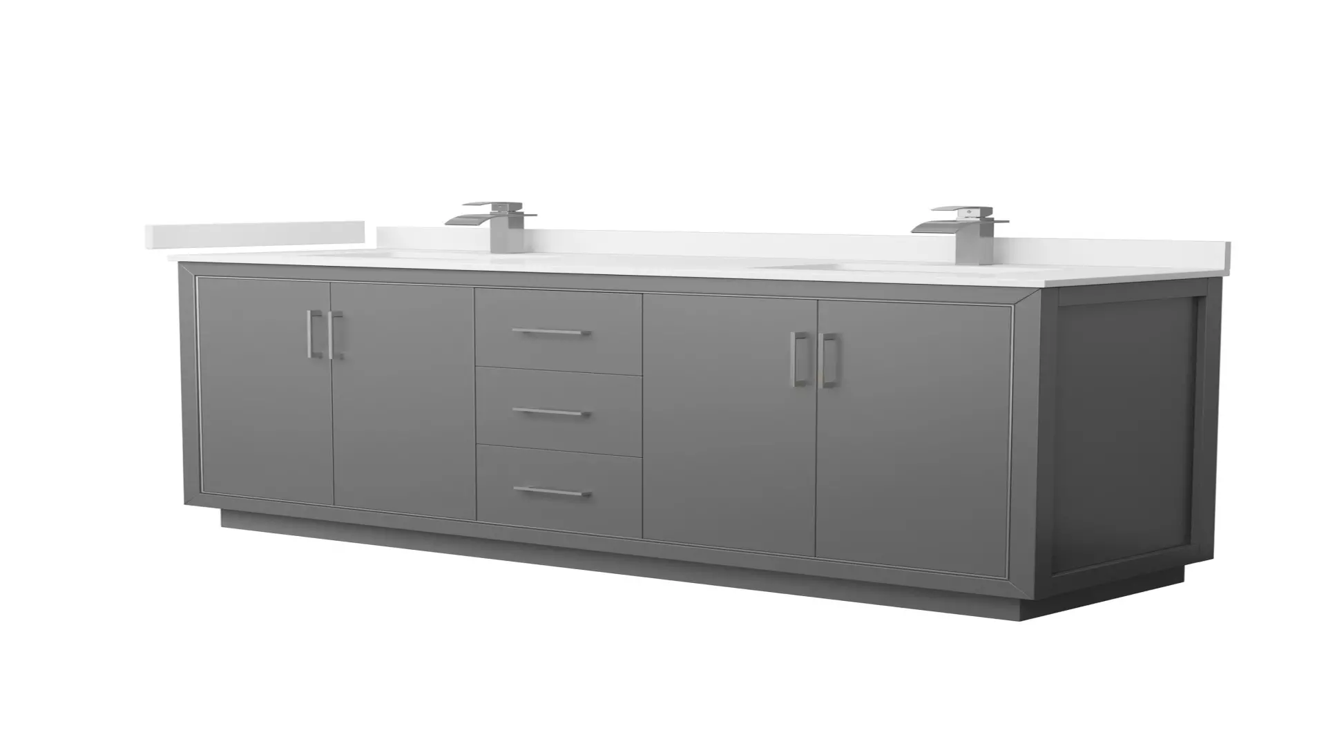 Icon 72 Inch Double Bathroom Vanity in Dark Gray, White Quartz Countertop, Undermount Square Sinks (1-Hole), Brushed Nickel Trim material