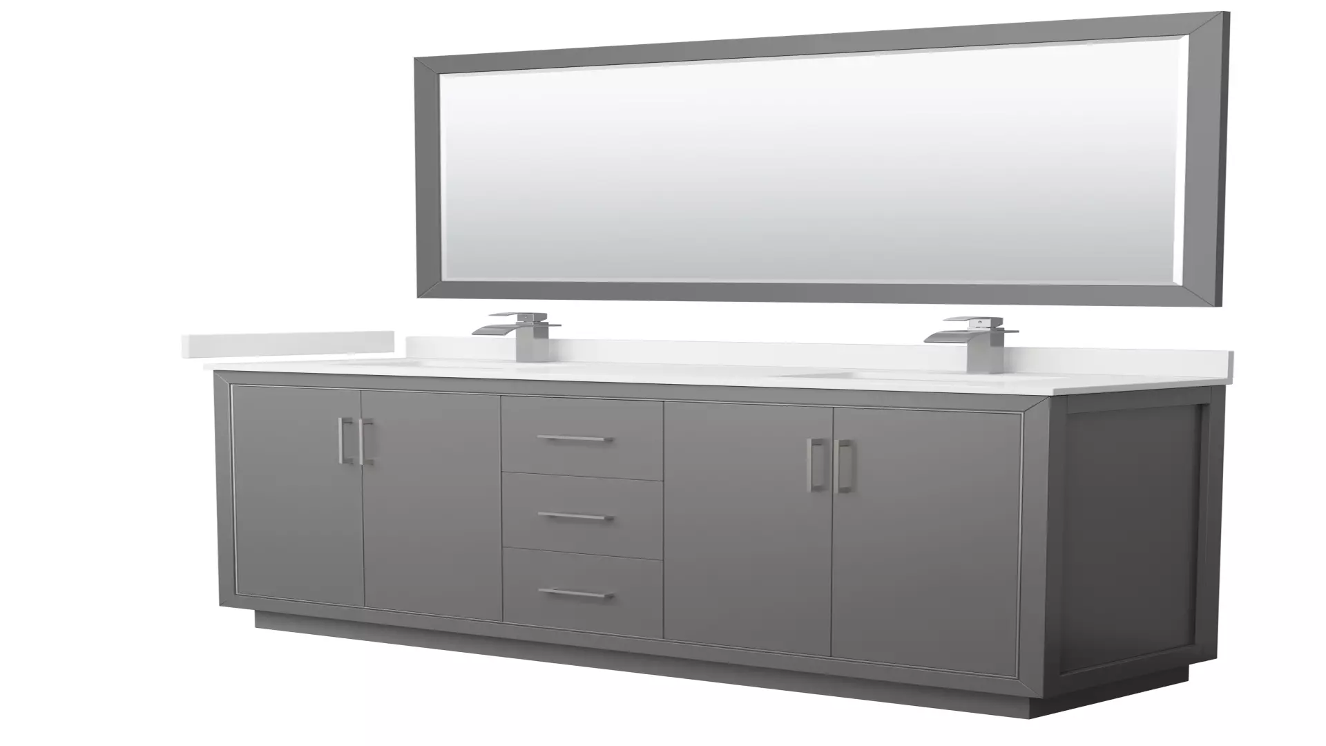 Icon 72 Inch Double Bathroom Vanity in Dark Gray, White Quartz Countertop, Undermount Square Sinks (1-Hole), Brushed Nickel Trim, 70 Inch Mirror material