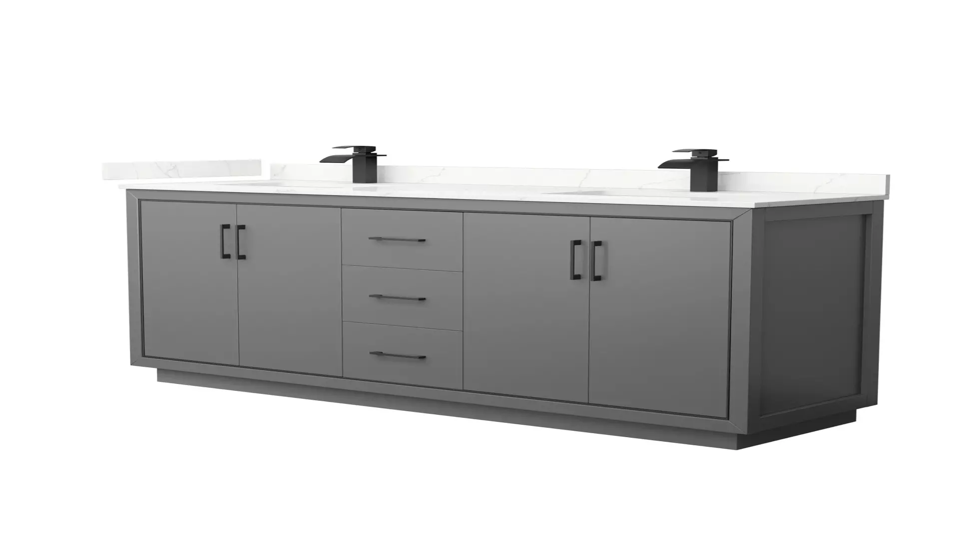 Icon 72 Inch Double Bathroom Vanity in Dark Gray, Giotto Quartz Countertop, Undermount Square Sinks (1-Hole), Matte Black Trim material
