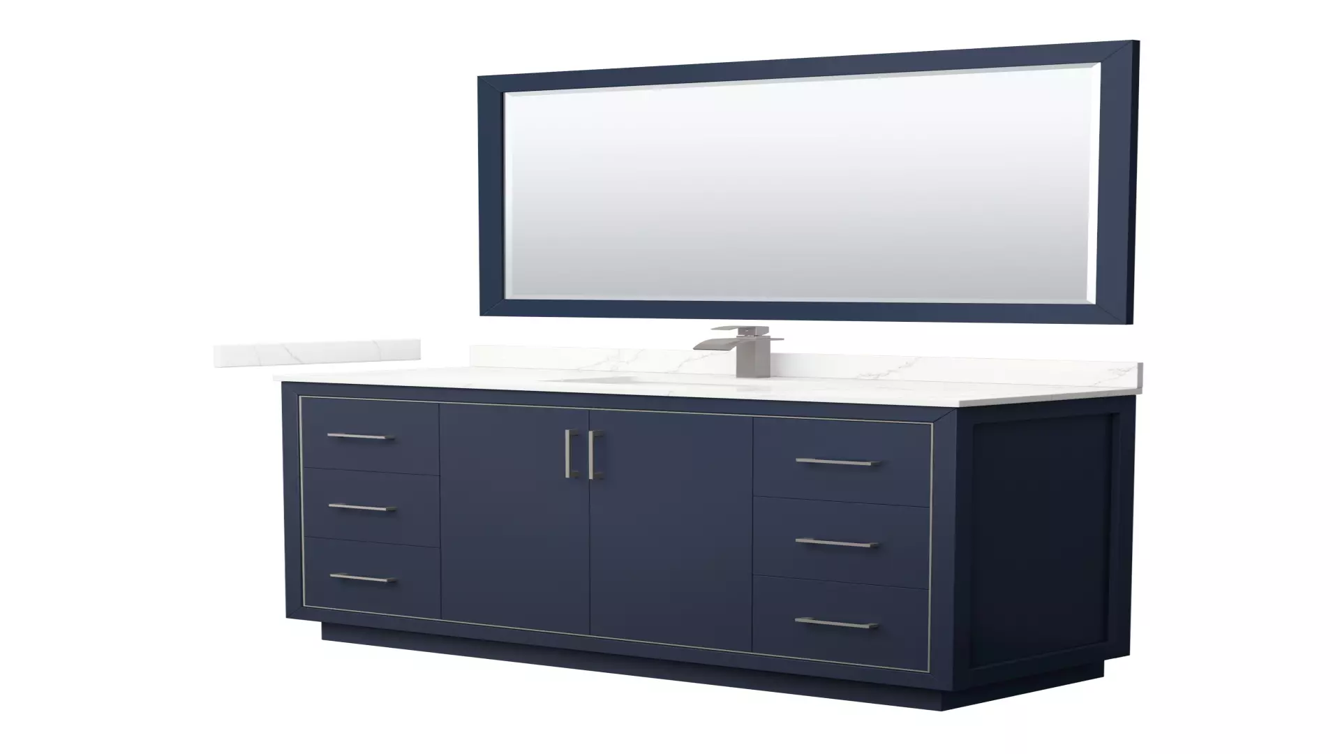 Icon 60 Inch Single Bathroom Vanity in Dark Blue, Giotto Quartz Countertop, Undermount Square Sink (1-Hole), Brushed Nickel Trim, 58 Inch Mirror material