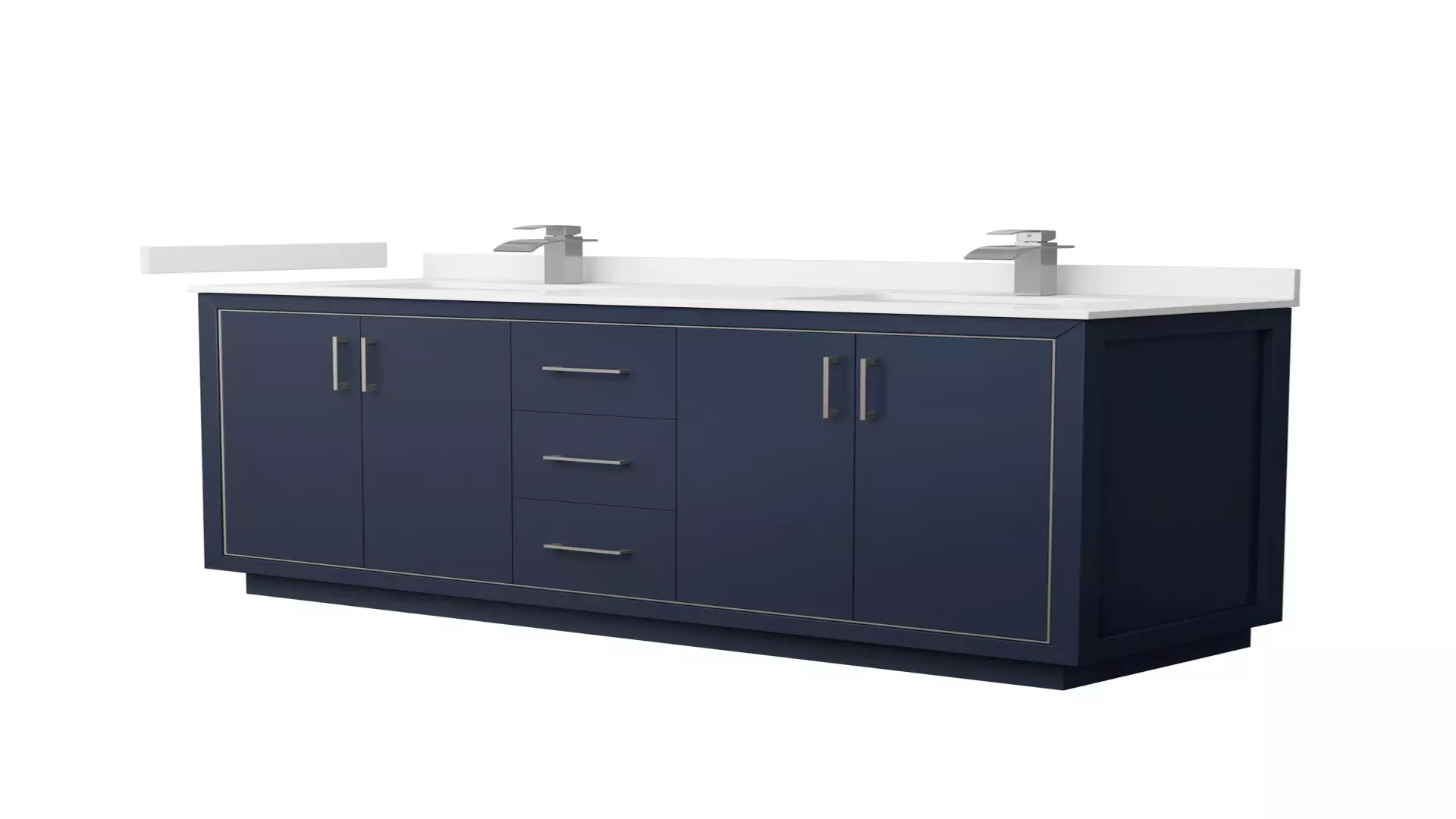 Icon 66 Inch Double Bathroom Vanity in Dark Blue, White Quartz Countertop, Undermount Square Sinks (1-Hole), Brushed Nickel Trim material